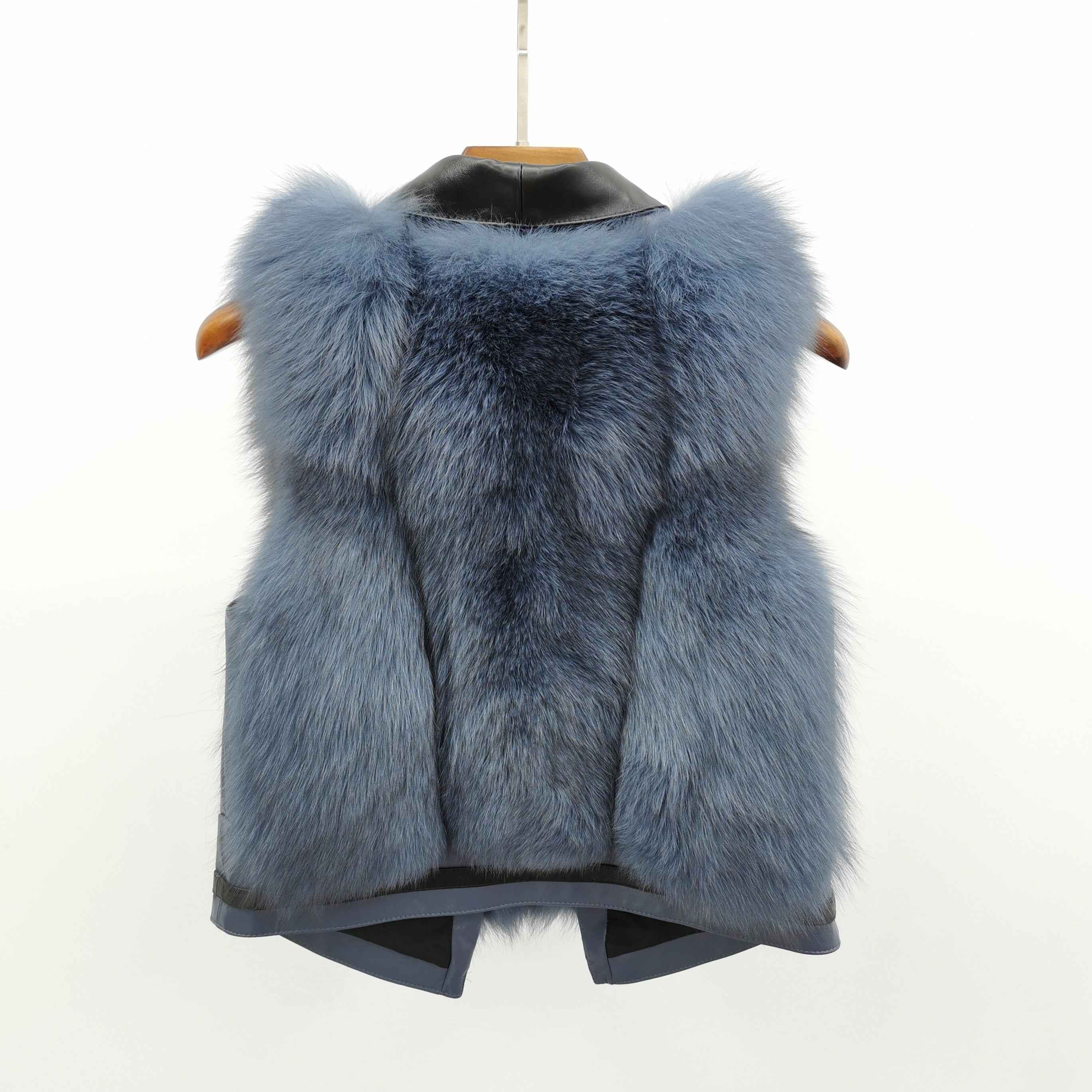 Women's Designer Fox Fur Vest - Notched Lapel Patch Pocket Outerwear