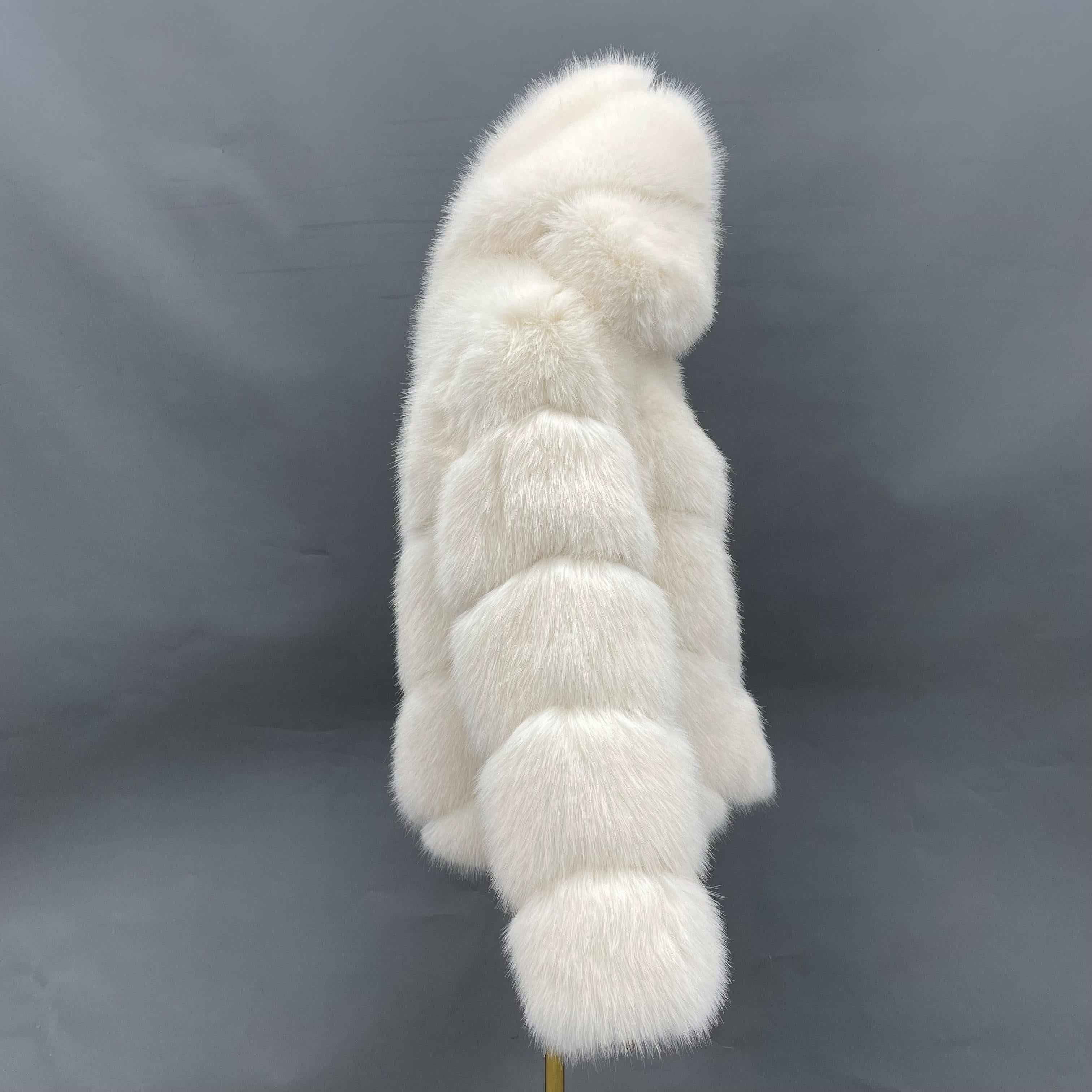 Women's 5-Panel Sleeve Hooded Faux Fur Coat with Diagonal Stripes - Highly Realistic Luxury Winter Outerwear