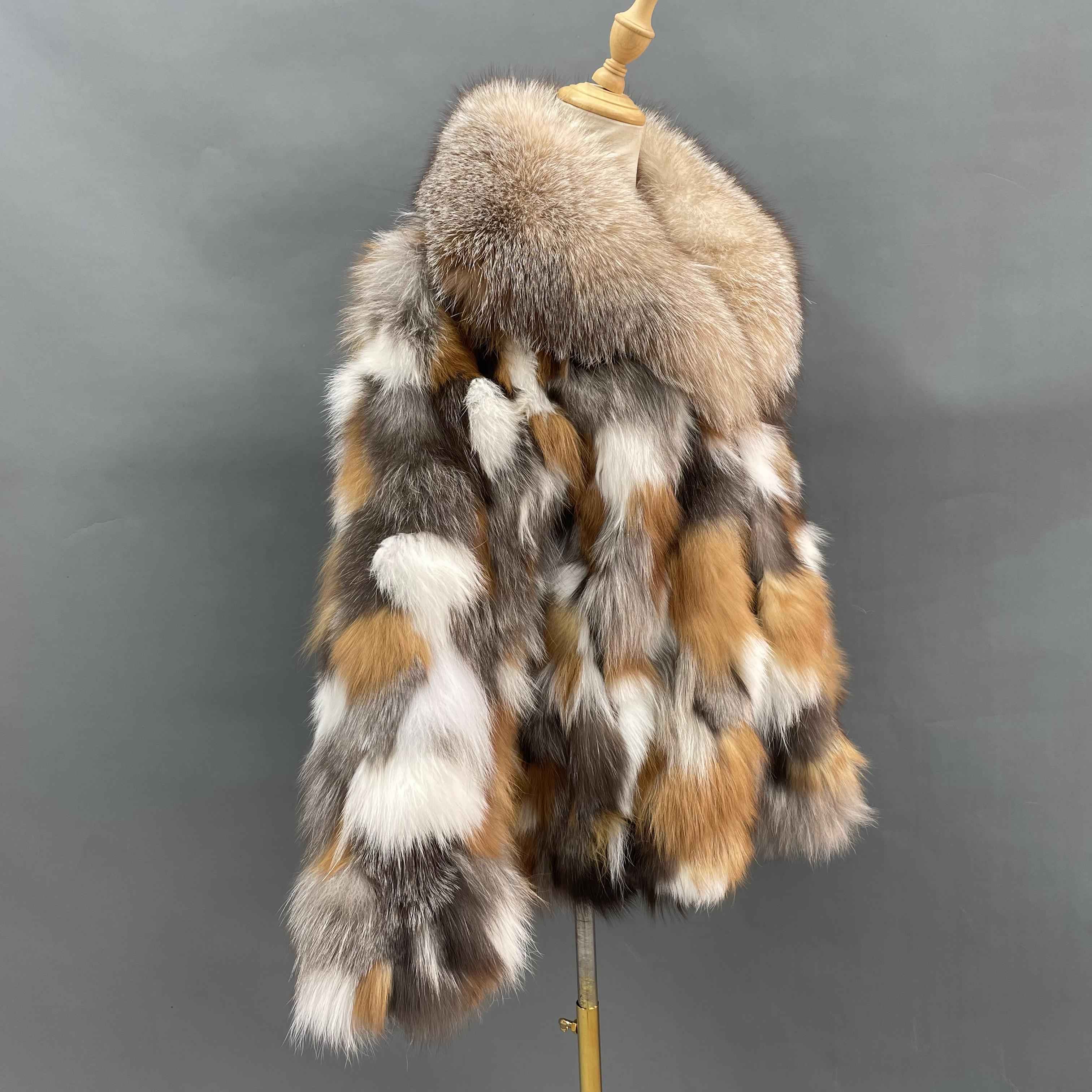 Women's Edgy Patchwork Fox Fur Coat - Party Holiday Glam Winter Fashion Jacket