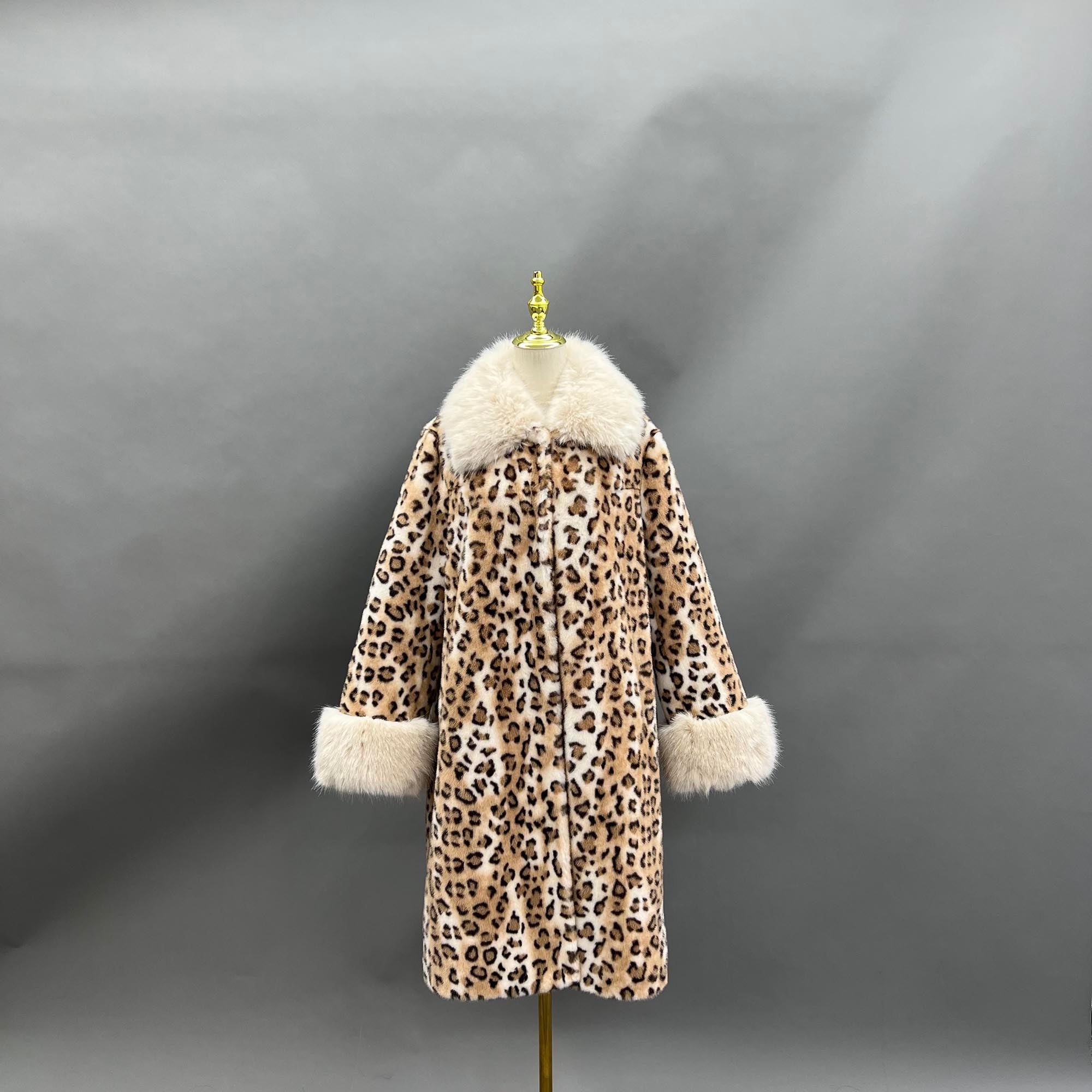 Janefur New Lapel Faux Fur Leopard Print Wild Beauty Long Faux Fur Coat 3