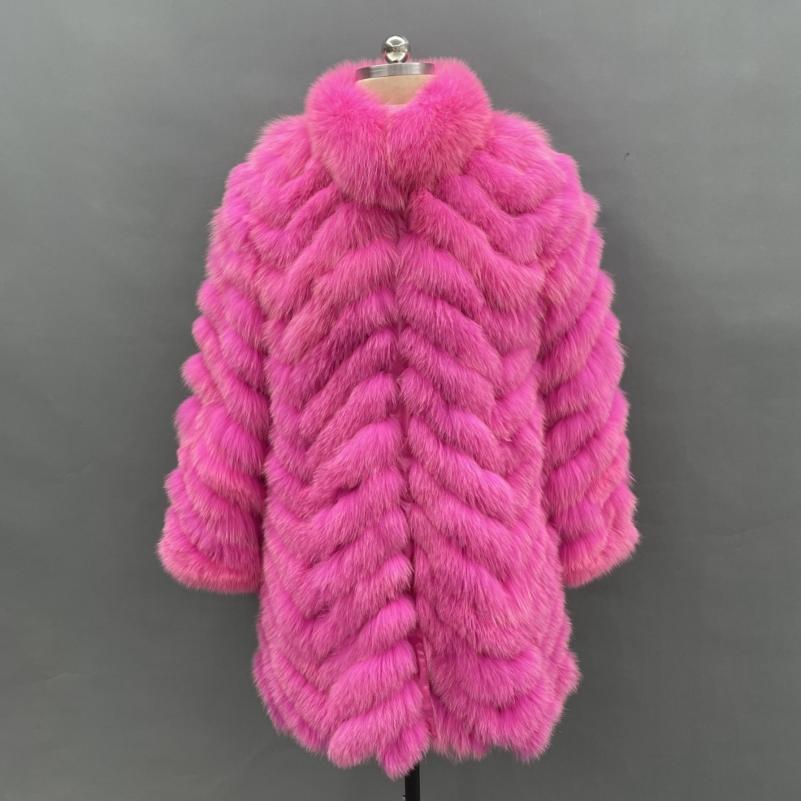 Women's Long Solid Colour Fox Fur Two-Sided Coat Dark pink Click chat with us