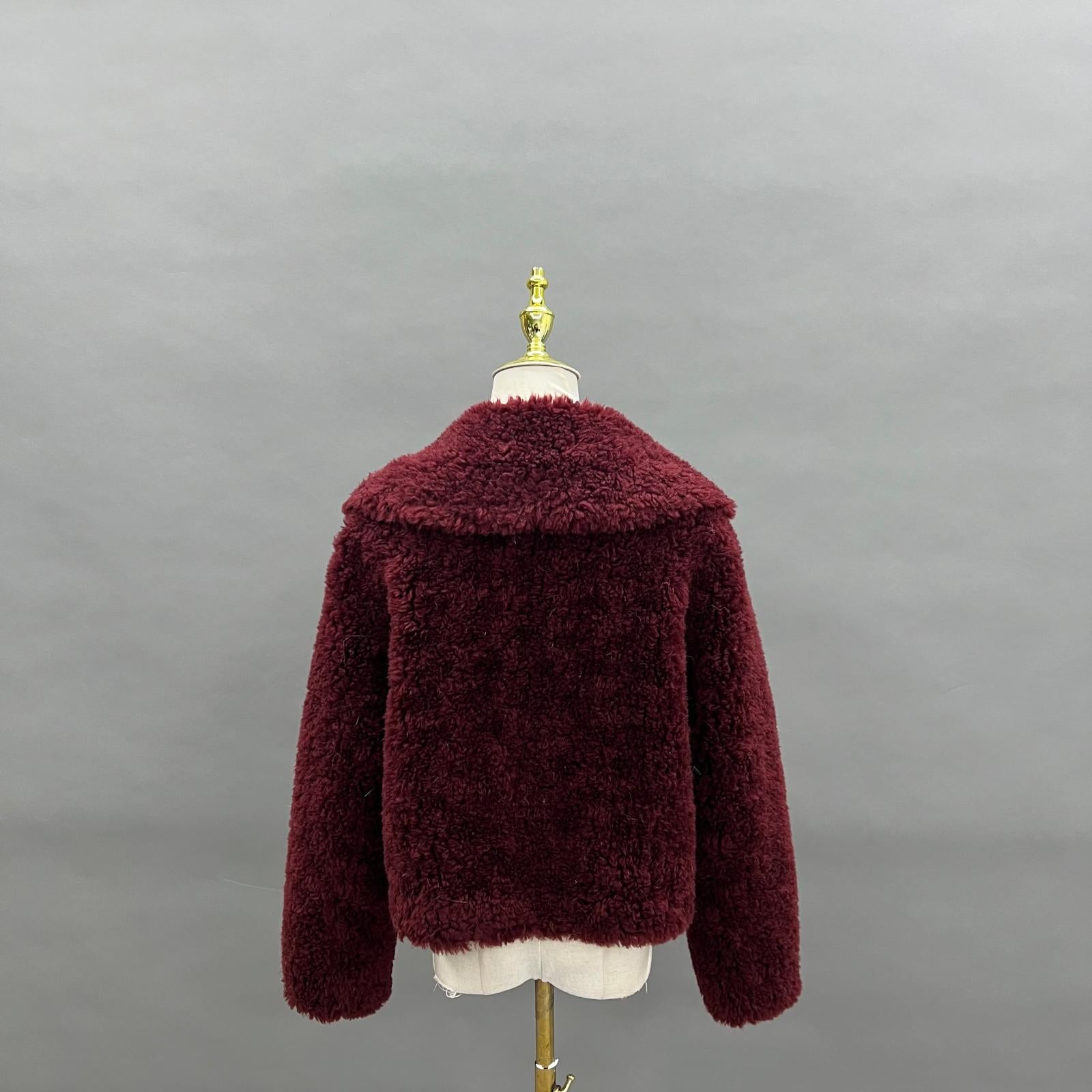 Faux Shearling Coat Women's Navy Collar Zipper Eco Friendly Shearling Jacket Outerwear