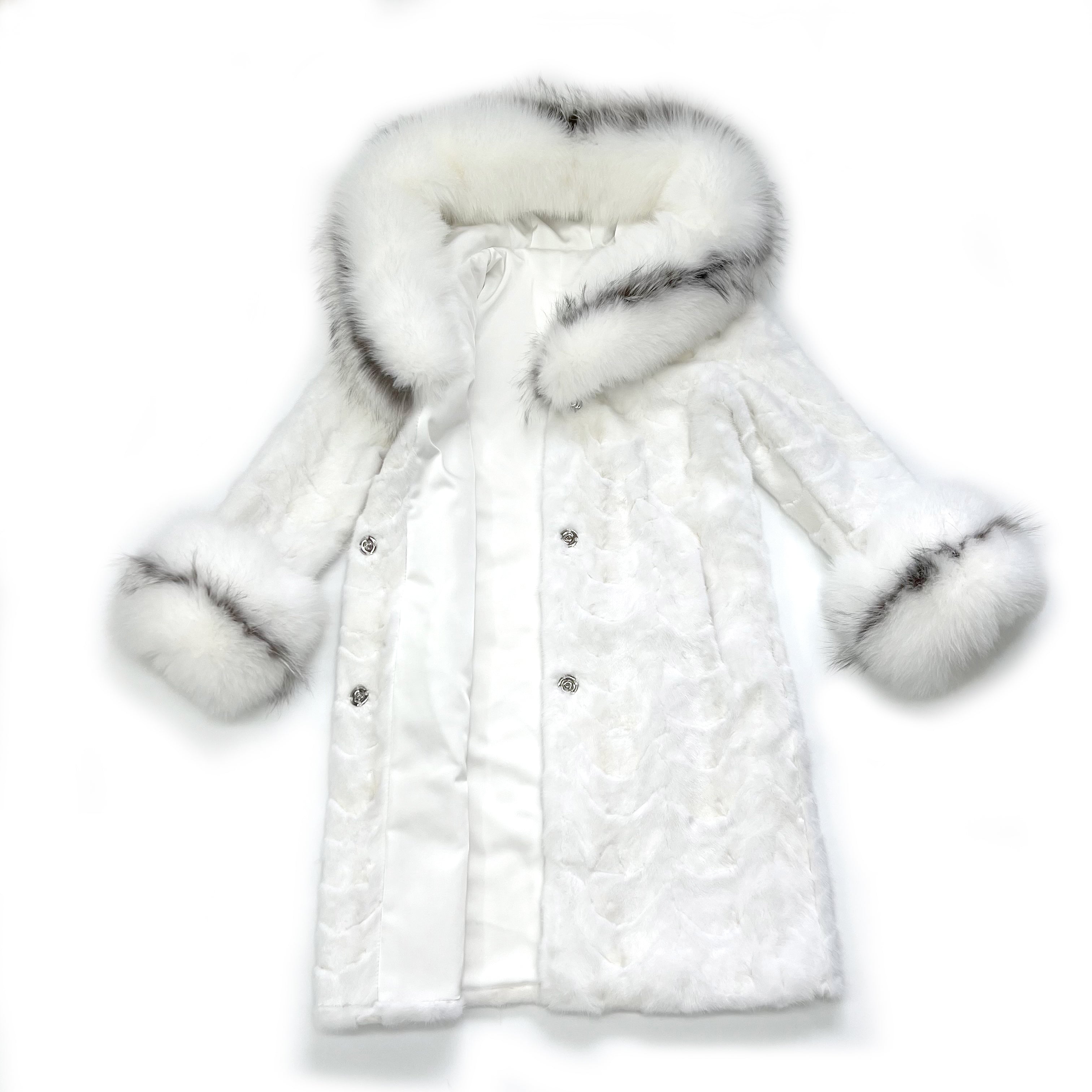 Luxury Long Mink Fur Coat with Fox Fur Hood & Cuffs – Women's Winter Warm Hooded Overcoat