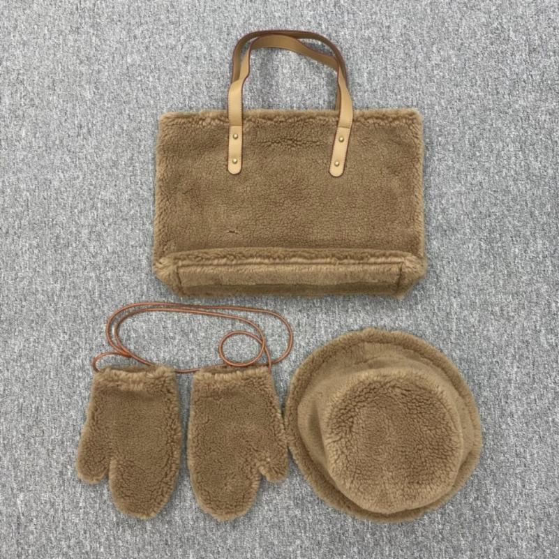 Fashionable Winter Warm Lamb Wool Fisherman Hat Bag Set