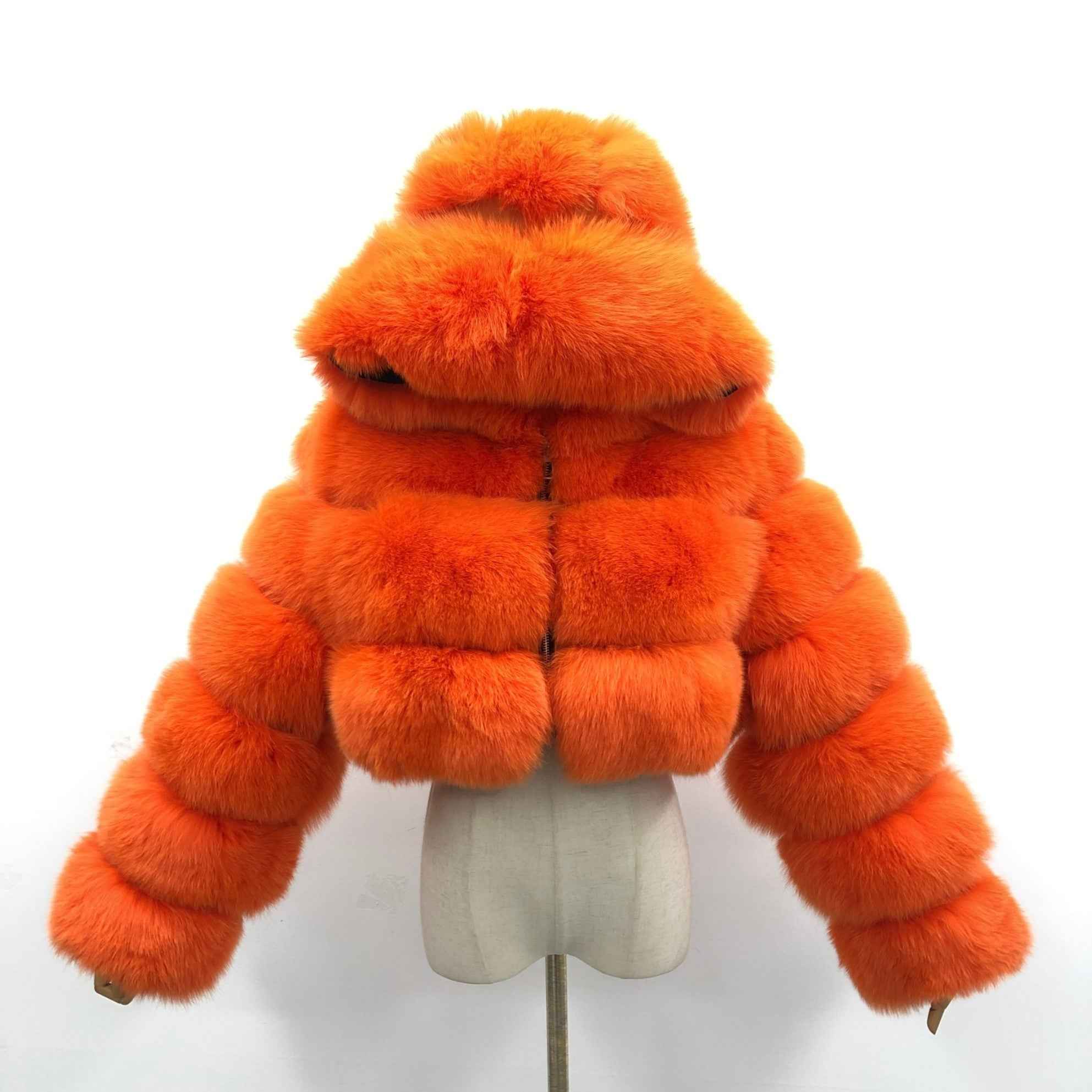 New Women's Winter Rainbow Fox Fur Hooded Coat 17