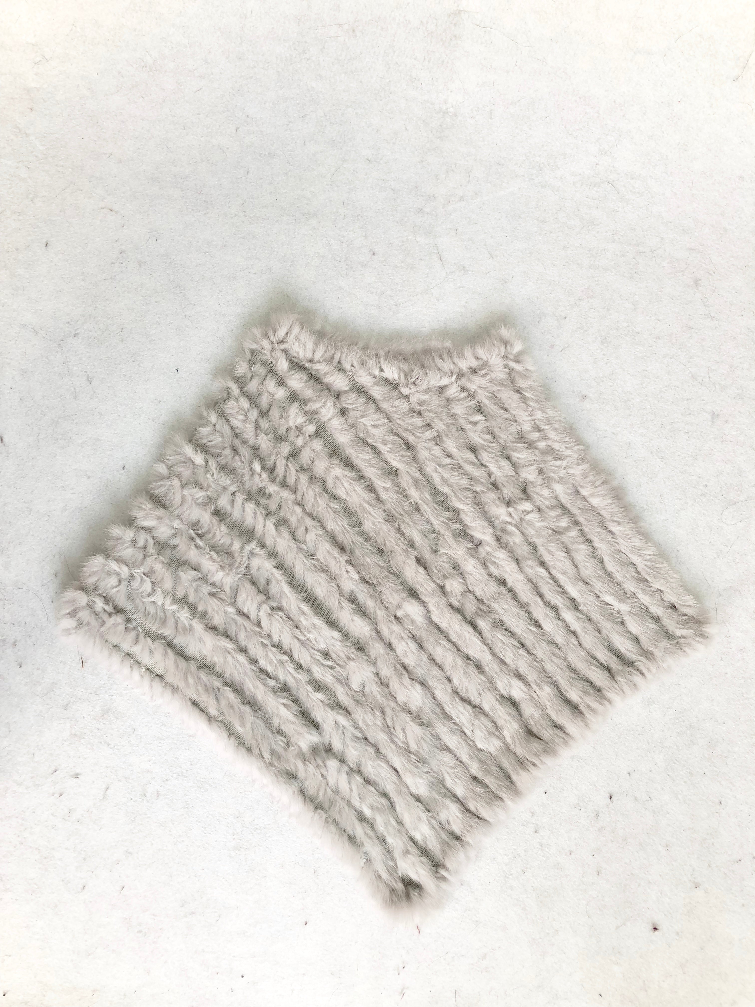 Women's Black & White Rabbit Fur Triangular Shawl - Luxe Winter Accessory