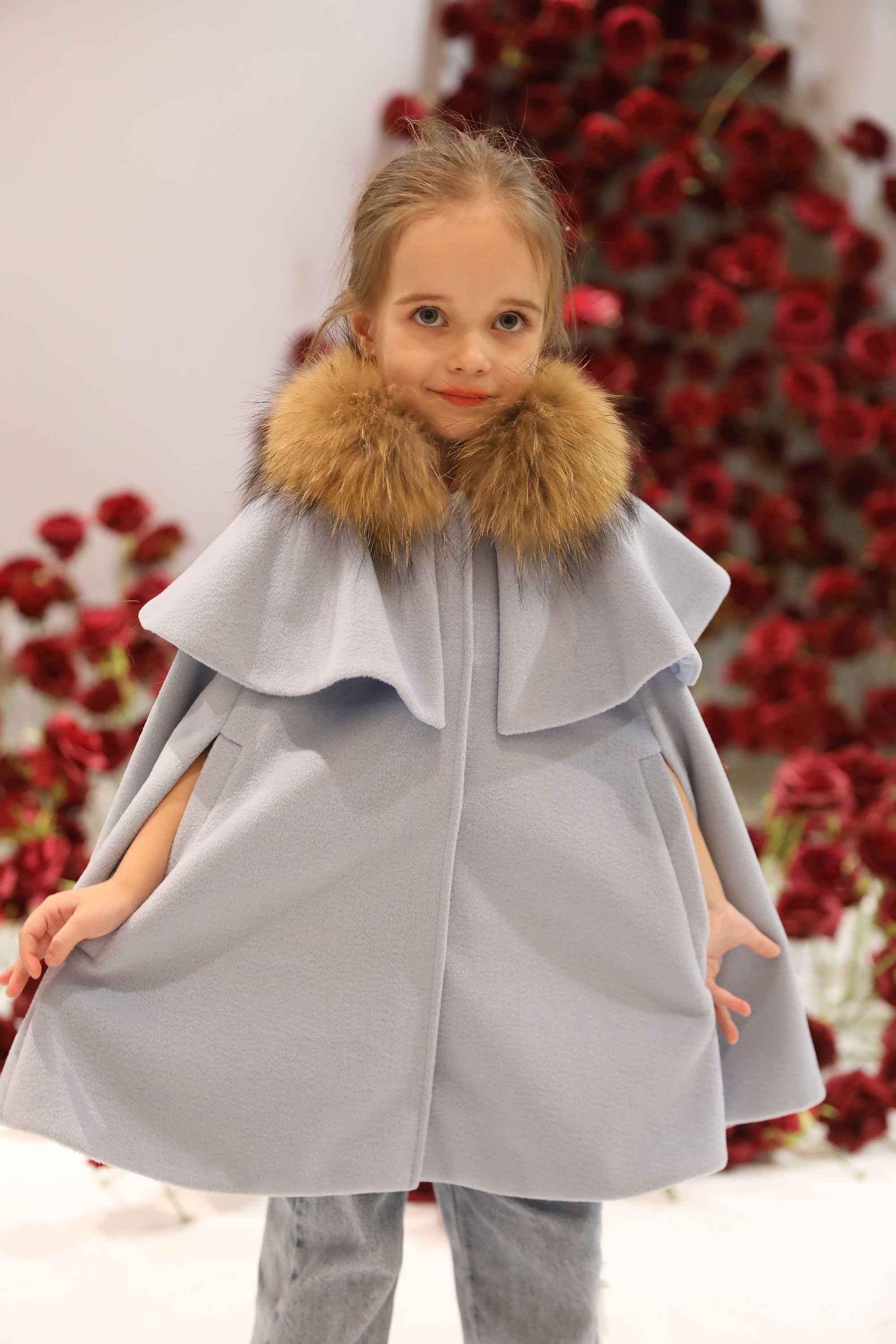 Lotus Edge Raccoon Fur Kids Cape Blue