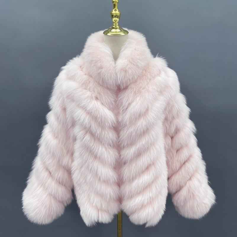 Double-Sided Fox Fur Diagonal Stripe Short Coat Light pink