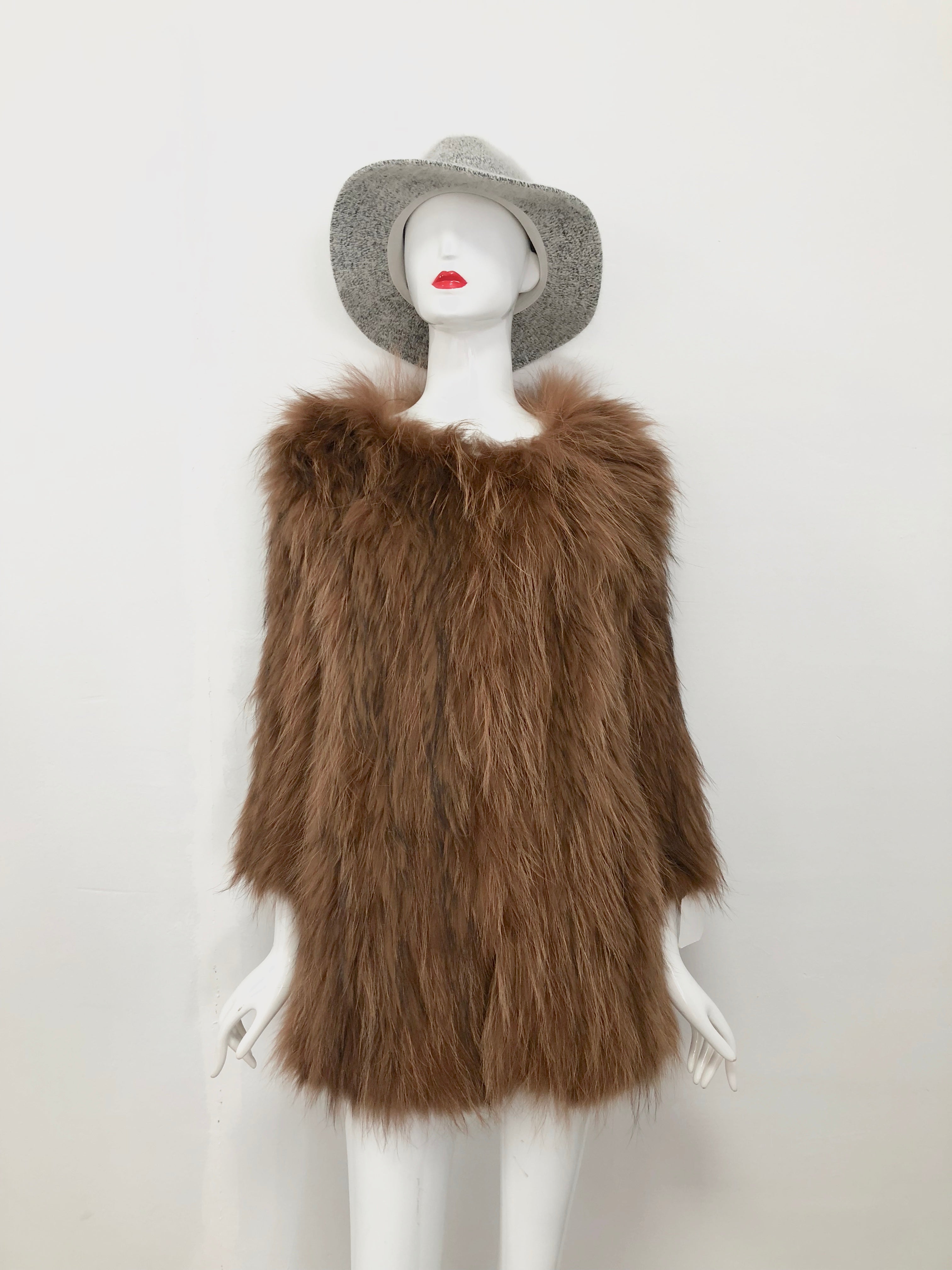 Women's Knitted Raccoon Dog Fur Mid-Length Coat - Luxurious Winter Outerwear