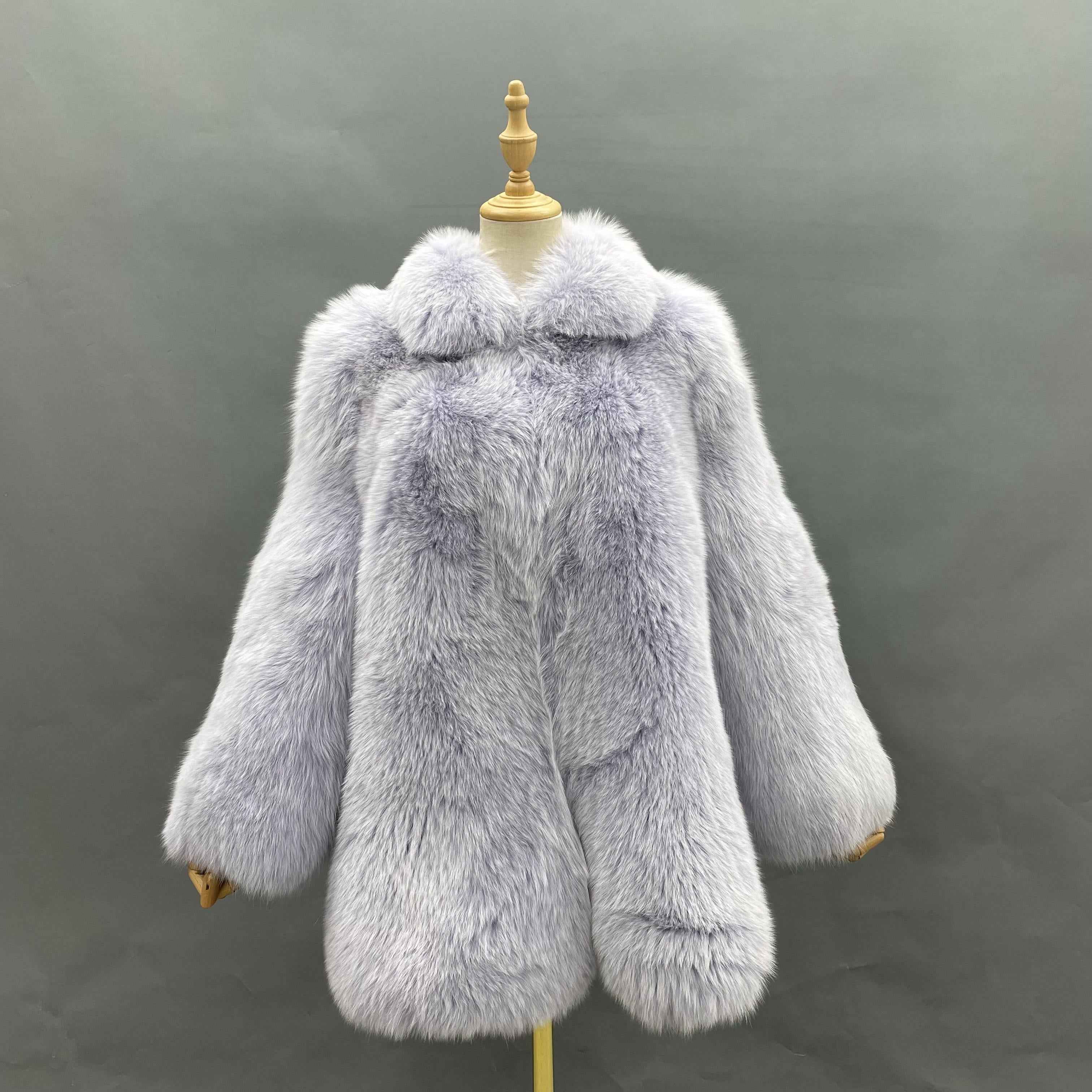 Women's Luxury Trendy Ombre Fox Fur Coat - High-End Winter Warm Fashion Jacket Light Purple