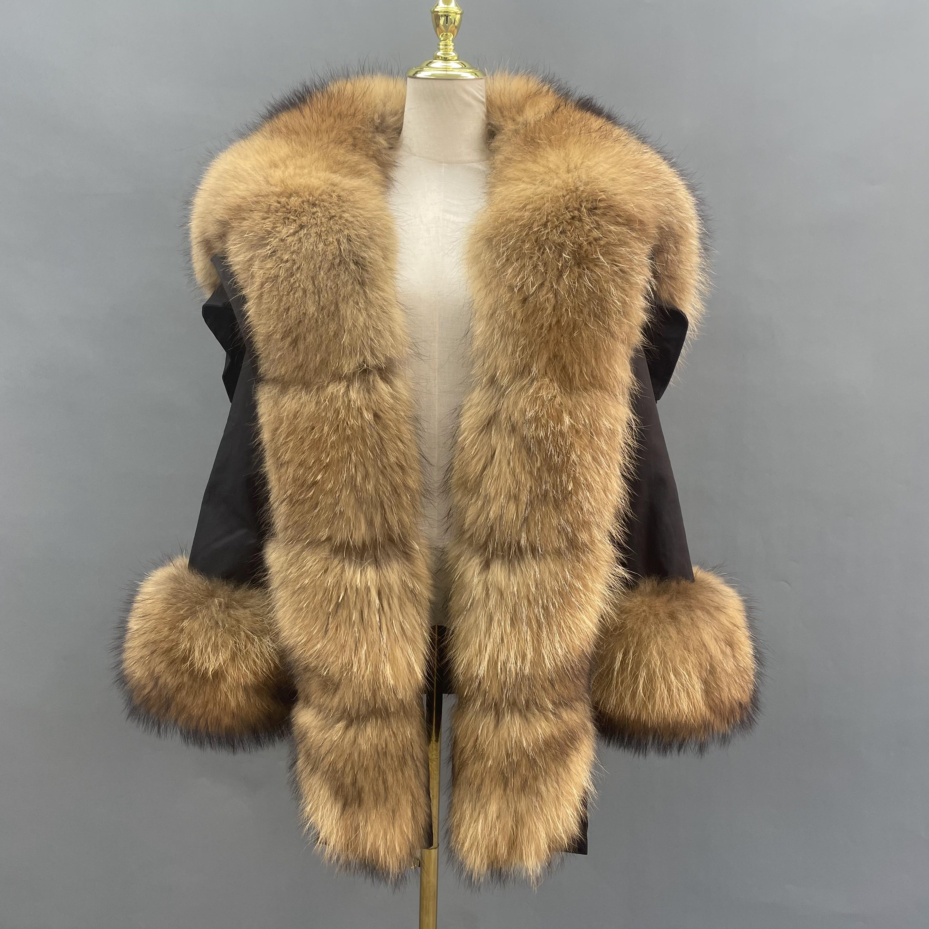 Luxurious Natural Raccoon Fur - Trimmed Parka Coat: Ultimate Winter Warmth and Style Picture Color