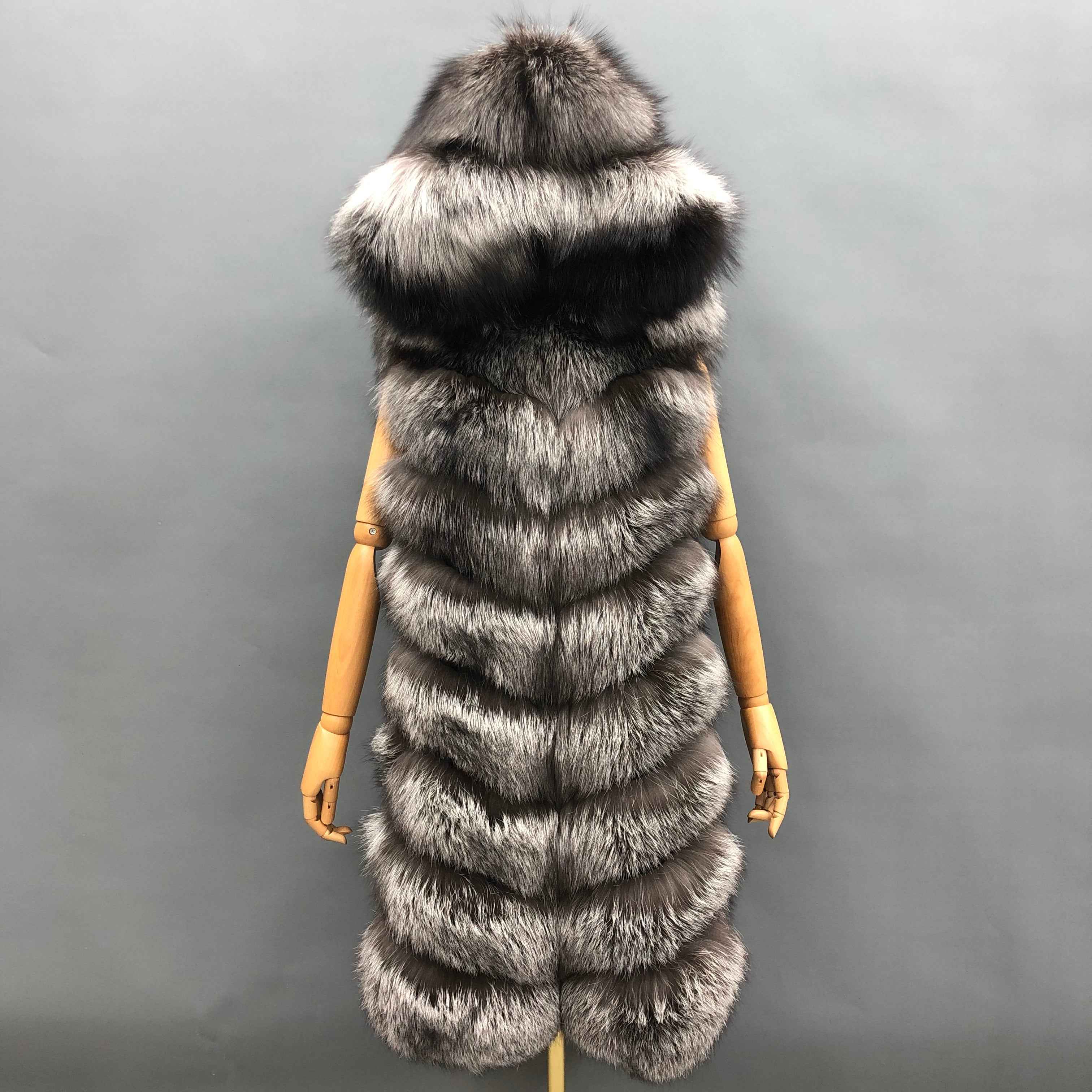 Women's 8-Panel Hooded Fox Fur Long Vest - Luxurious Outerwear 4