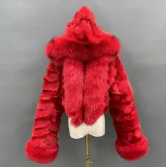 Luxury Women's Winter Short Fox Fur With Hooded Zipper Style Coat Red Click chat with us