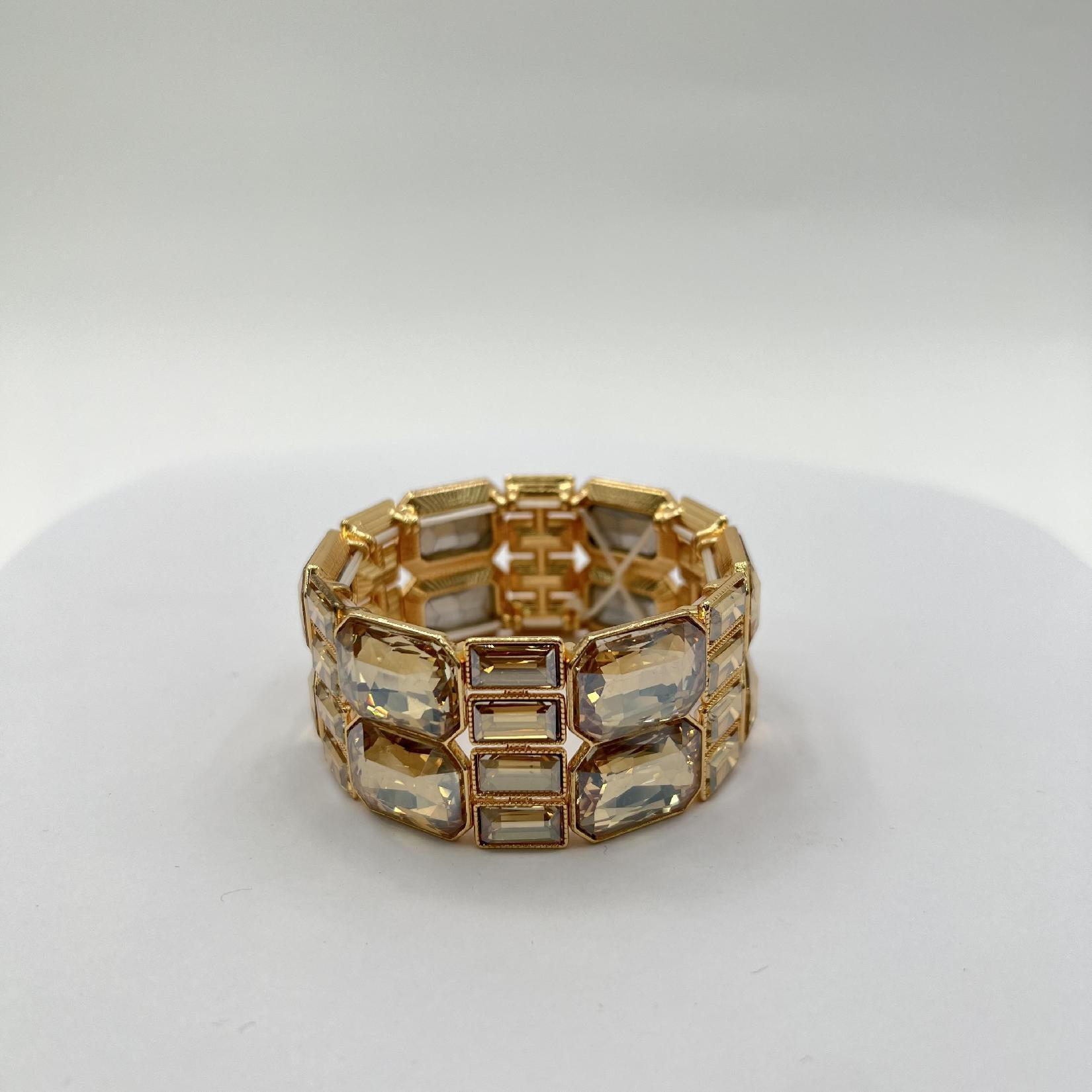 Sparkling Double-Layer Water Crystal Court Style Bracelet, Square Gemstone Luxurious Bangle F Bracelet-perimeter 22cm