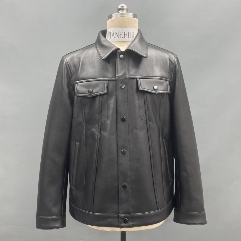 Men's Utility Leather Coat Made Of Bonded Sheepskin
