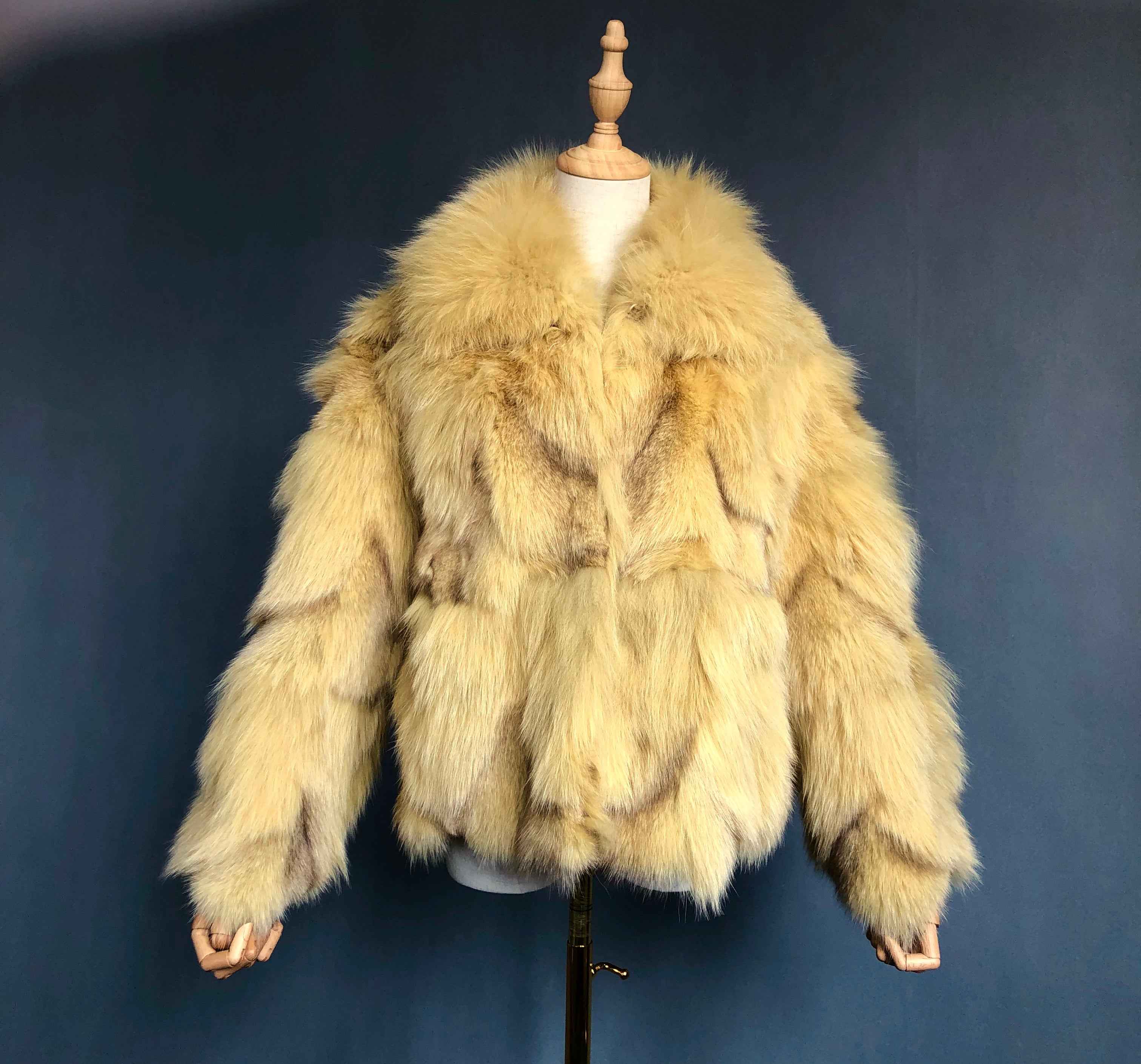 Genuine Fox Plum Leg Fur Long Coat - Winter Warm JANEFUR Yellow