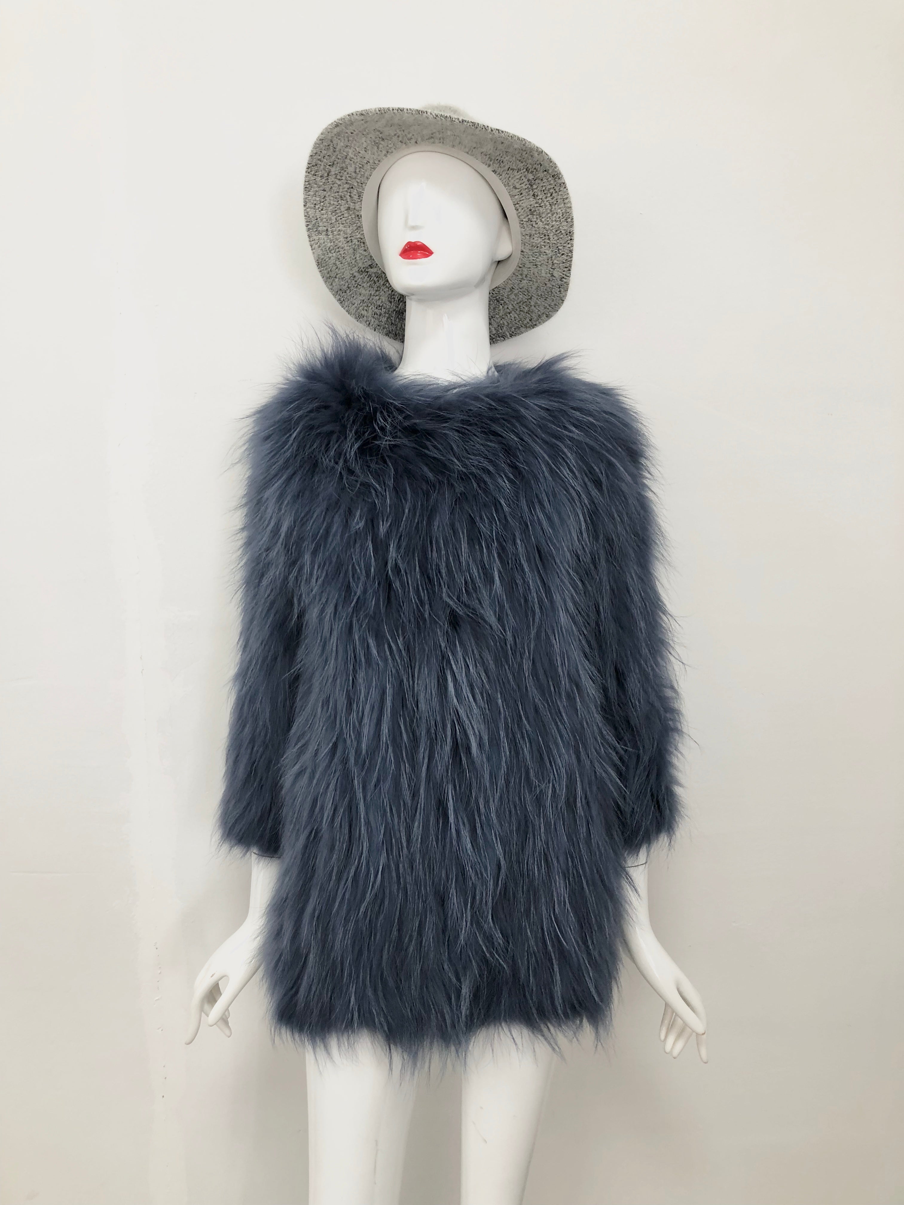 Women's Knitted Raccoon Dog Fur Mid-Length Coat - Luxurious Winter Outerwear