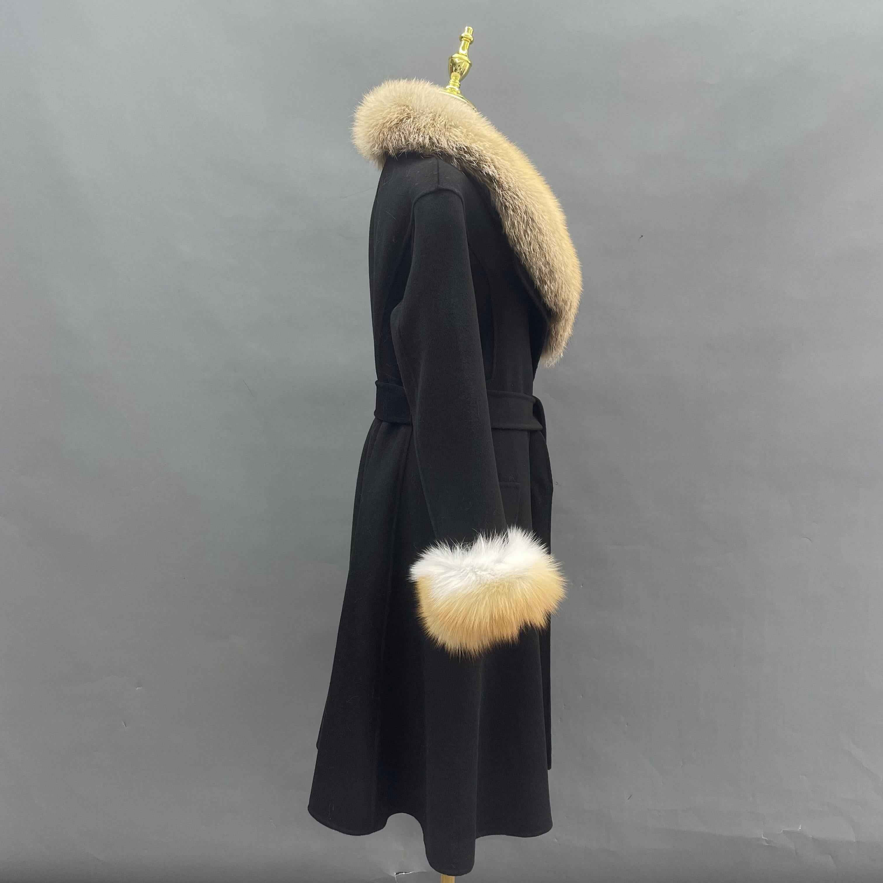 Women's Luxury Double - Faced Wool Coat with Fox Fur Collar, Flared Skirt & Straight Pockets, Elegant Winter Outerwear