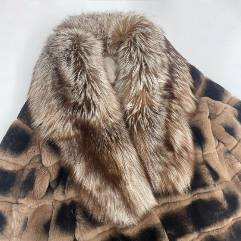 Coat With a Large Fur Collar Made of Rex Rabbit Fur