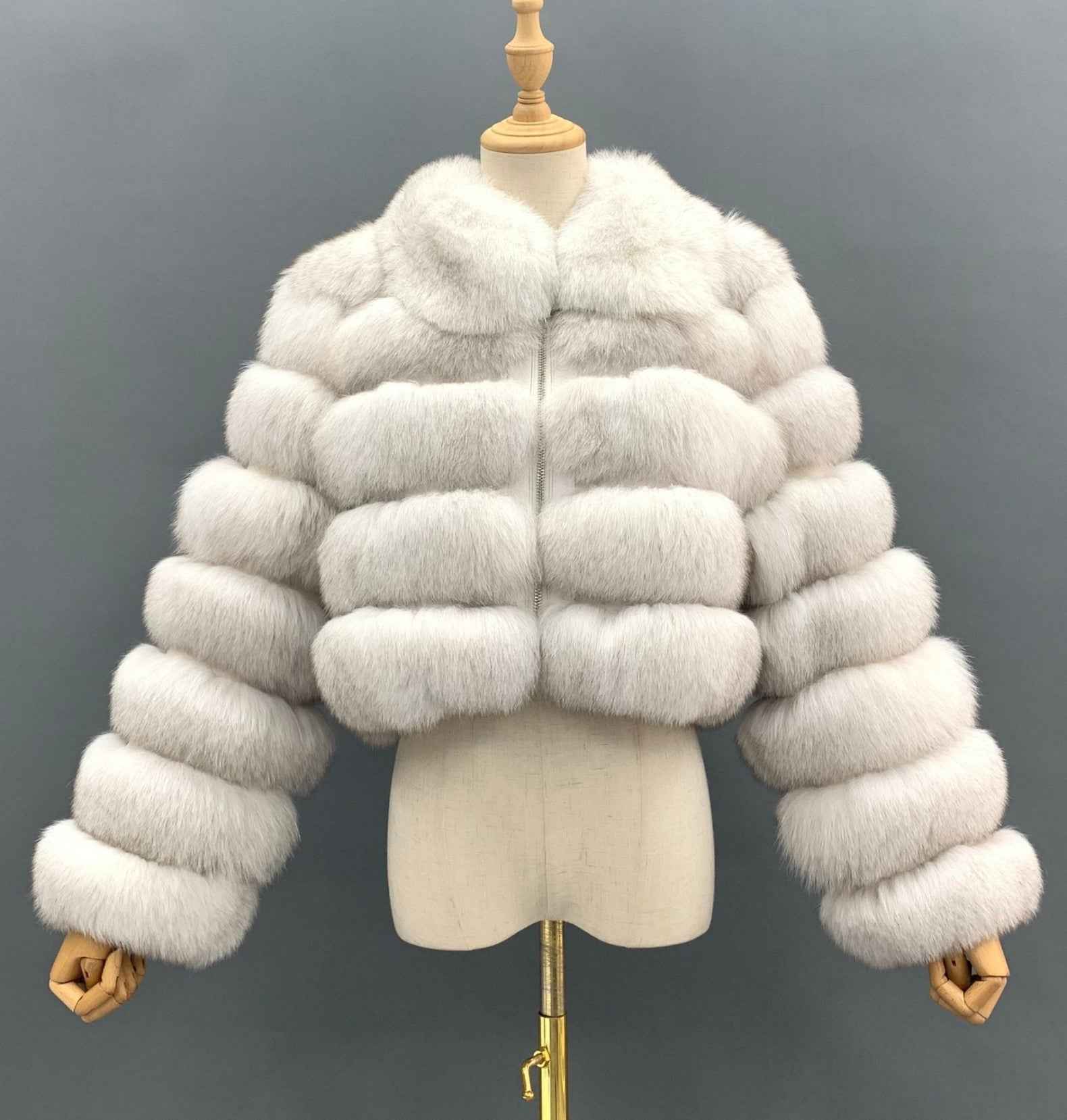 Women's Five Sections Zipper Fox Fur Coat Winter Coat Natural S-chest 92cm