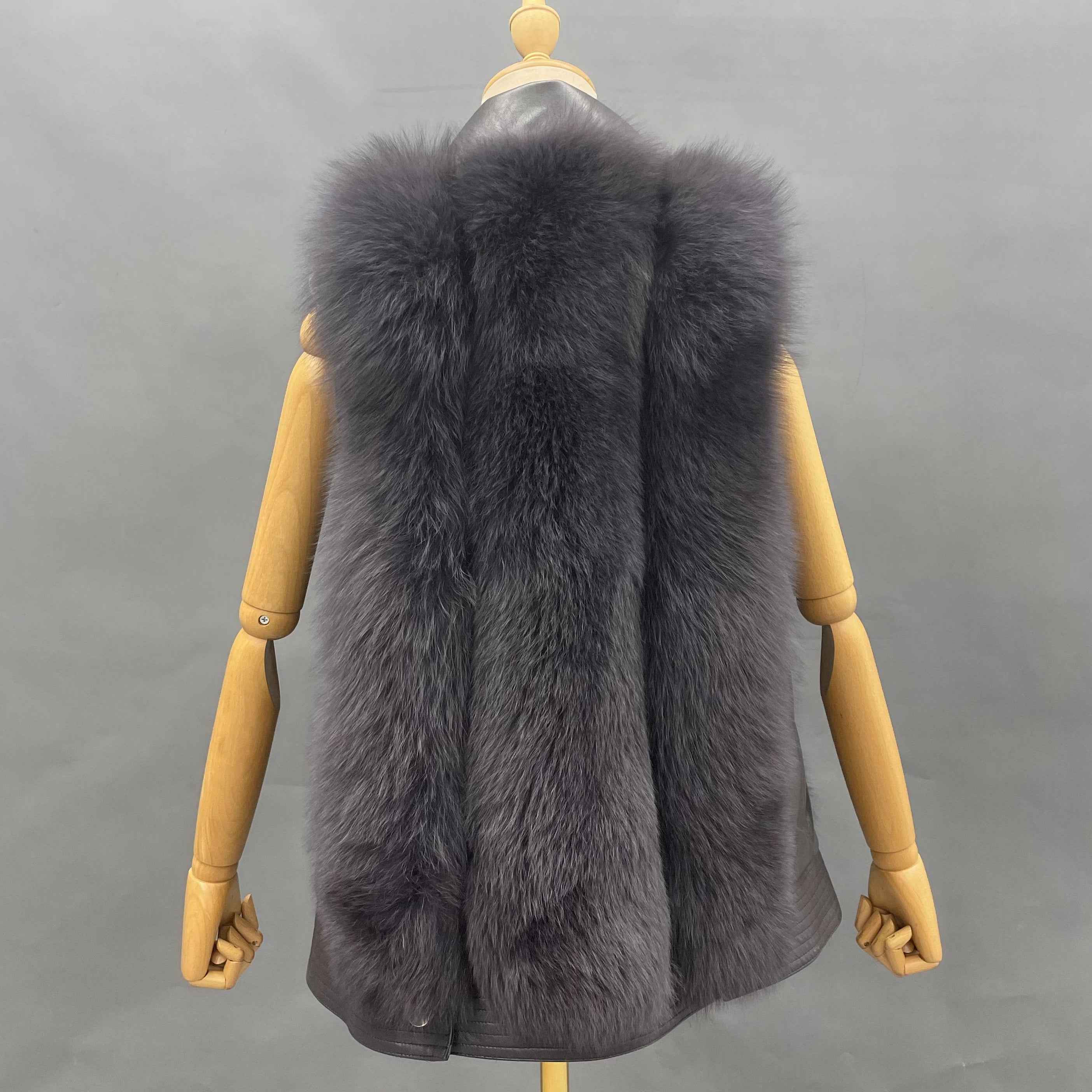Women's Luxury Fox Fur Vest with Leather Buckle - Vertical Panel Design & Leather Hem Edgy Outerwear