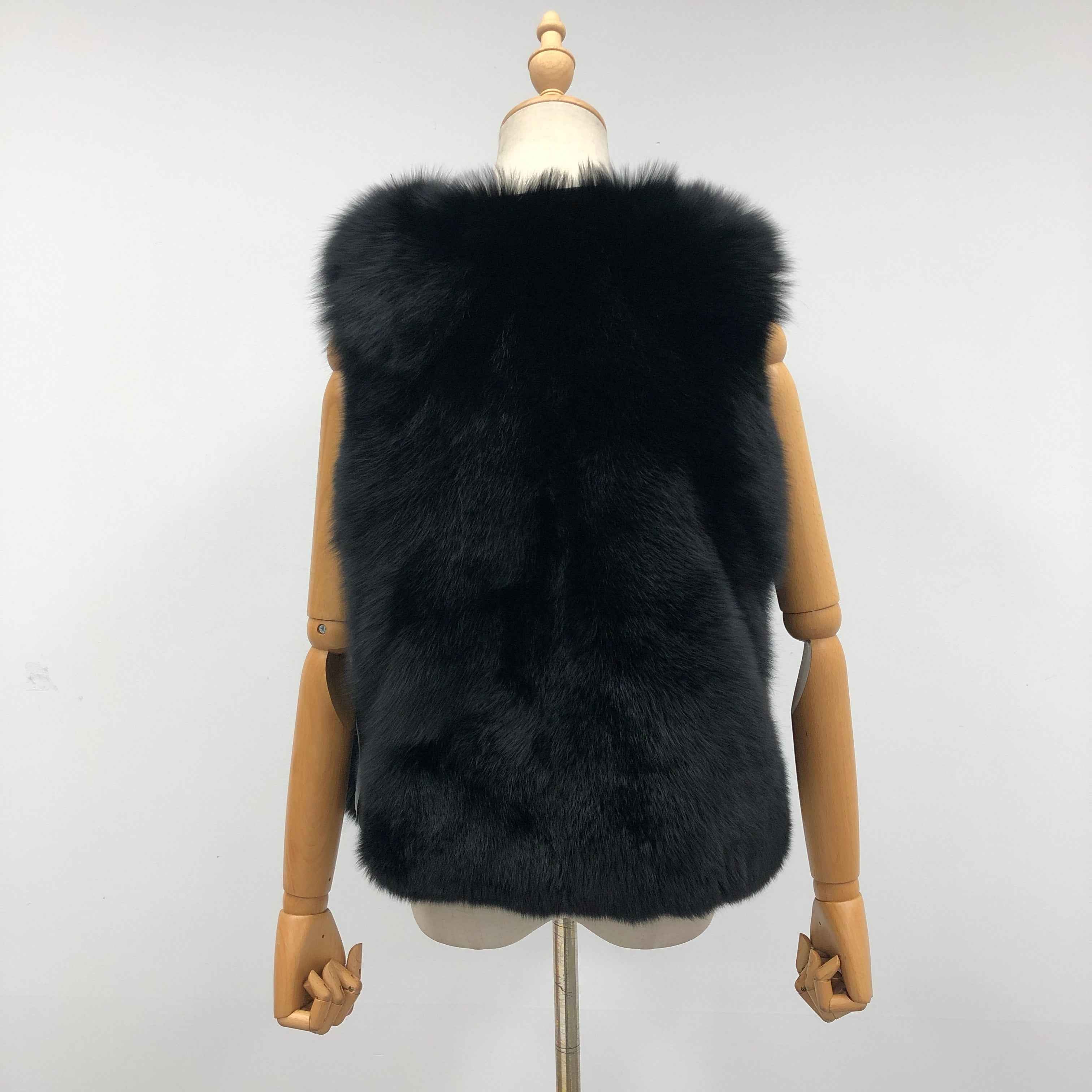 Women's Luxury Fox Fur Vest with Leather Flap Pockets - Chic Winter Must-Have Statement Outerwear