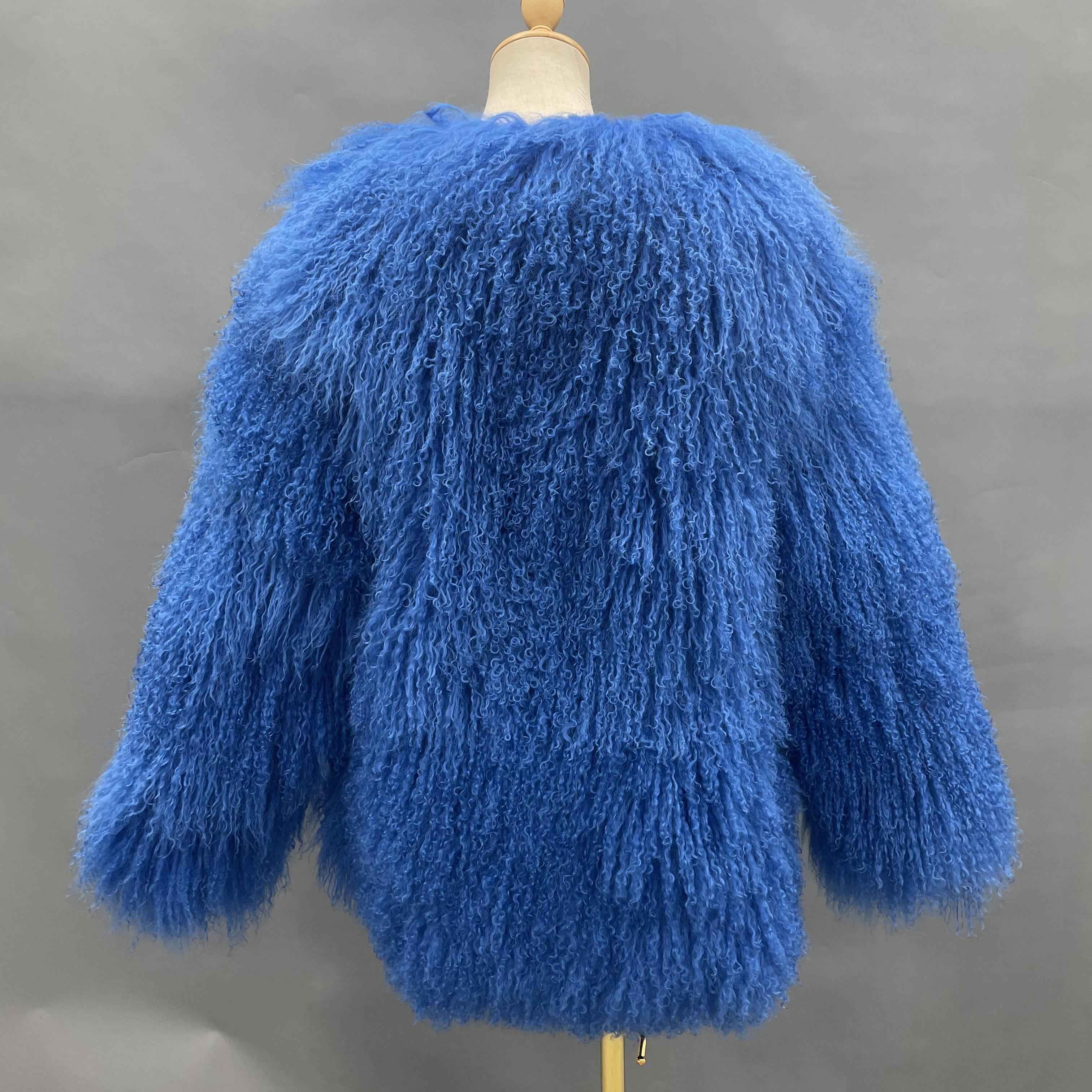 Women's Luxury Mid-Length Tibetan Lamb Fur Coat - Exclusive Harsh Winter Statement Outerwear
