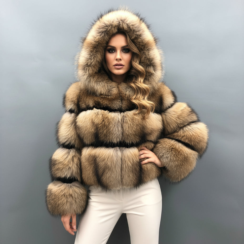Women's Luxury Raccoon Fur Hooded Jacket - Must-Have for Fur Enthusiasts Winter Fashion Outerwear Animal