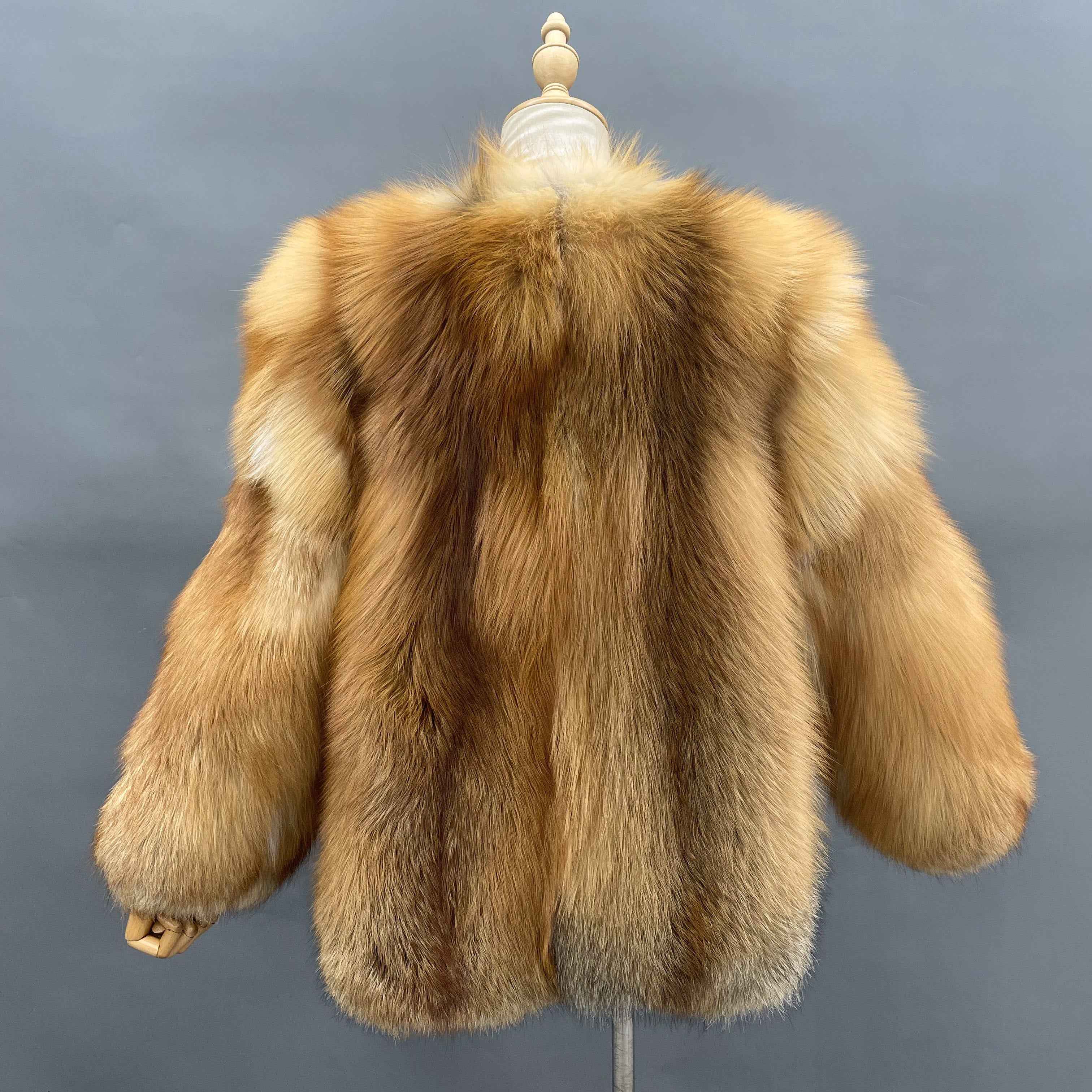 Women's Luxury Full-Skin Red Fox Fur Crew Neck Jacket - Cold Winter Warm Fashion Outerwear