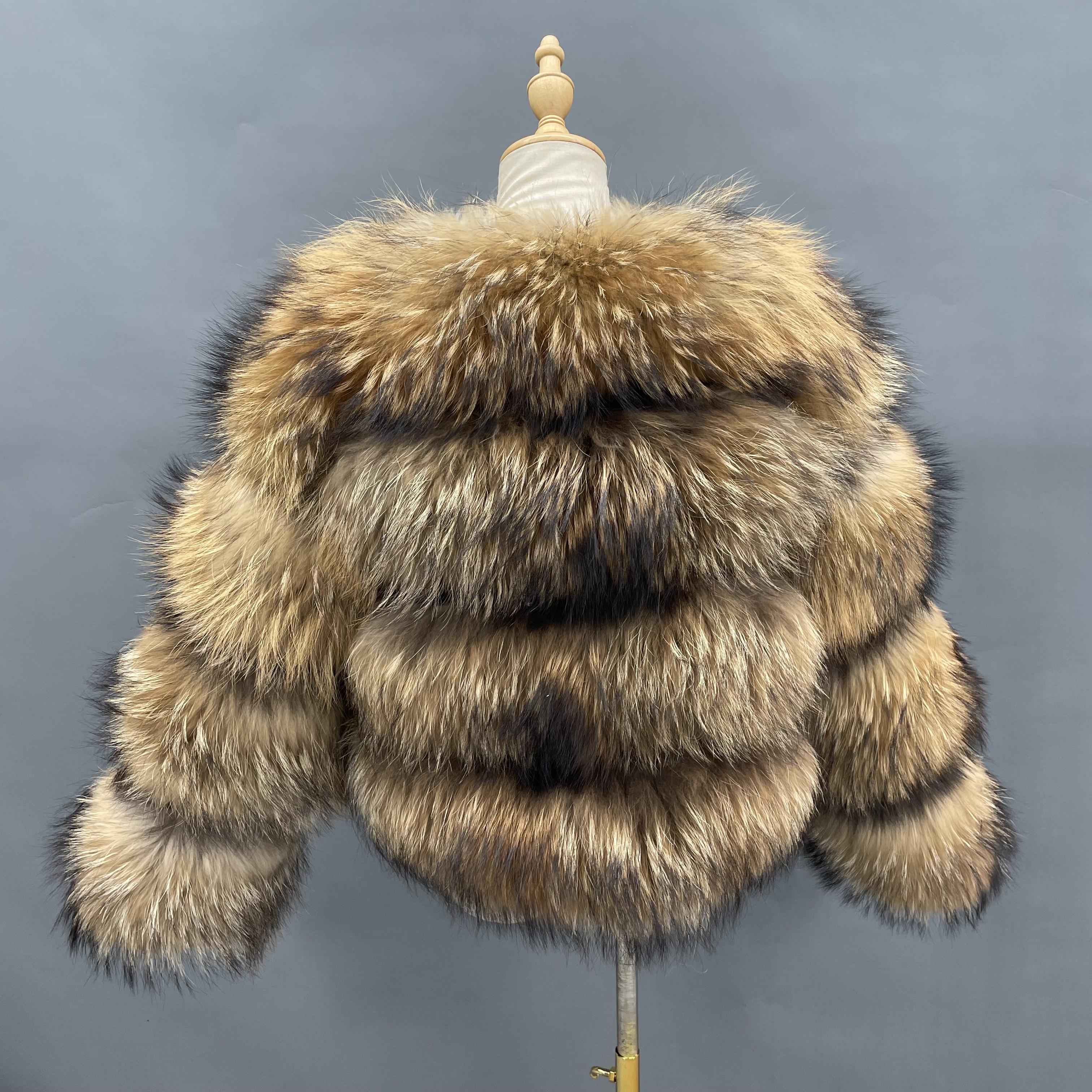 Women's Classic 4-Panel Raccoon Fur Jacket - Timeless Style Winter Fashion Outerwear