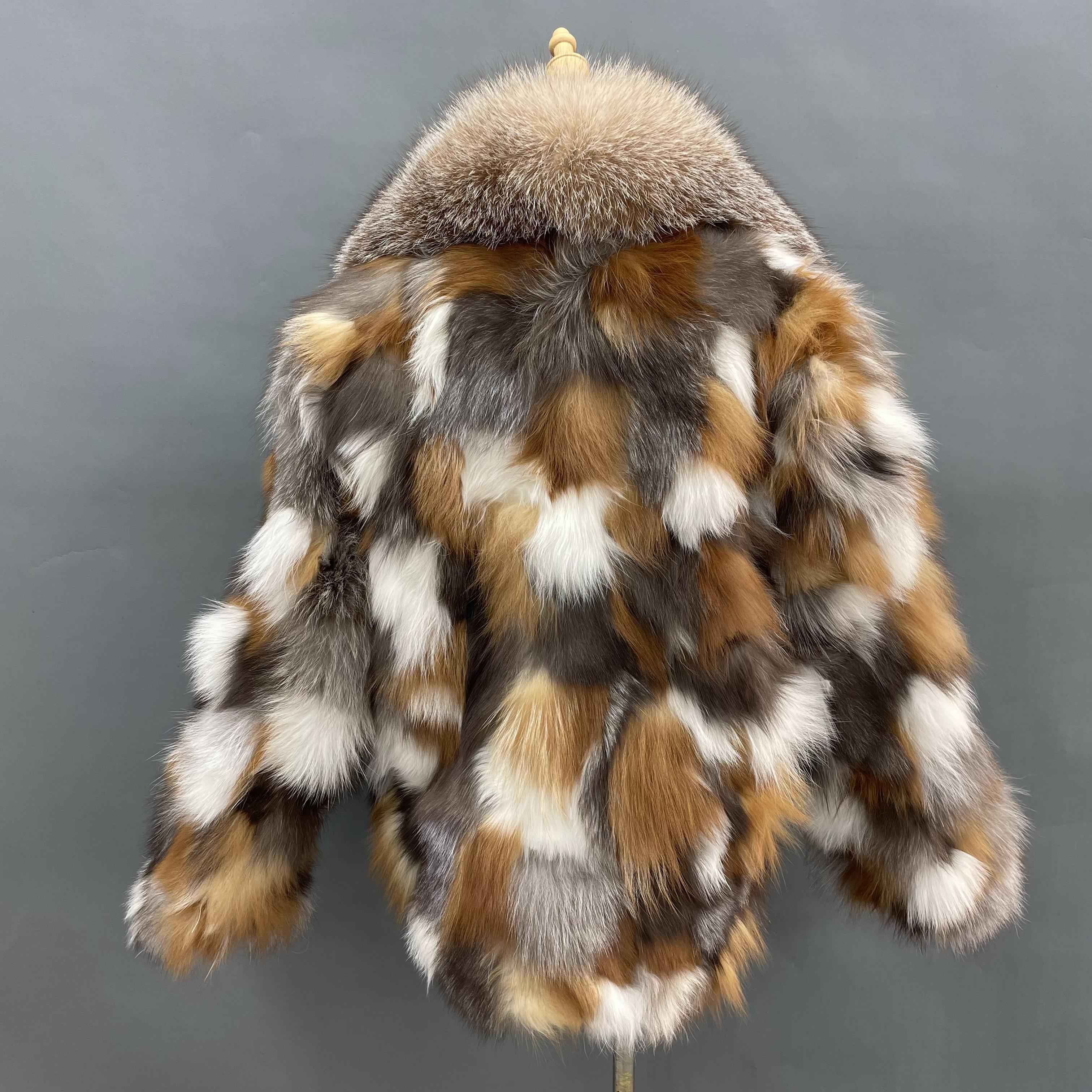 Women's Edgy Patchwork Fox Fur Coat - Party Holiday Glam Winter Fashion Jacket