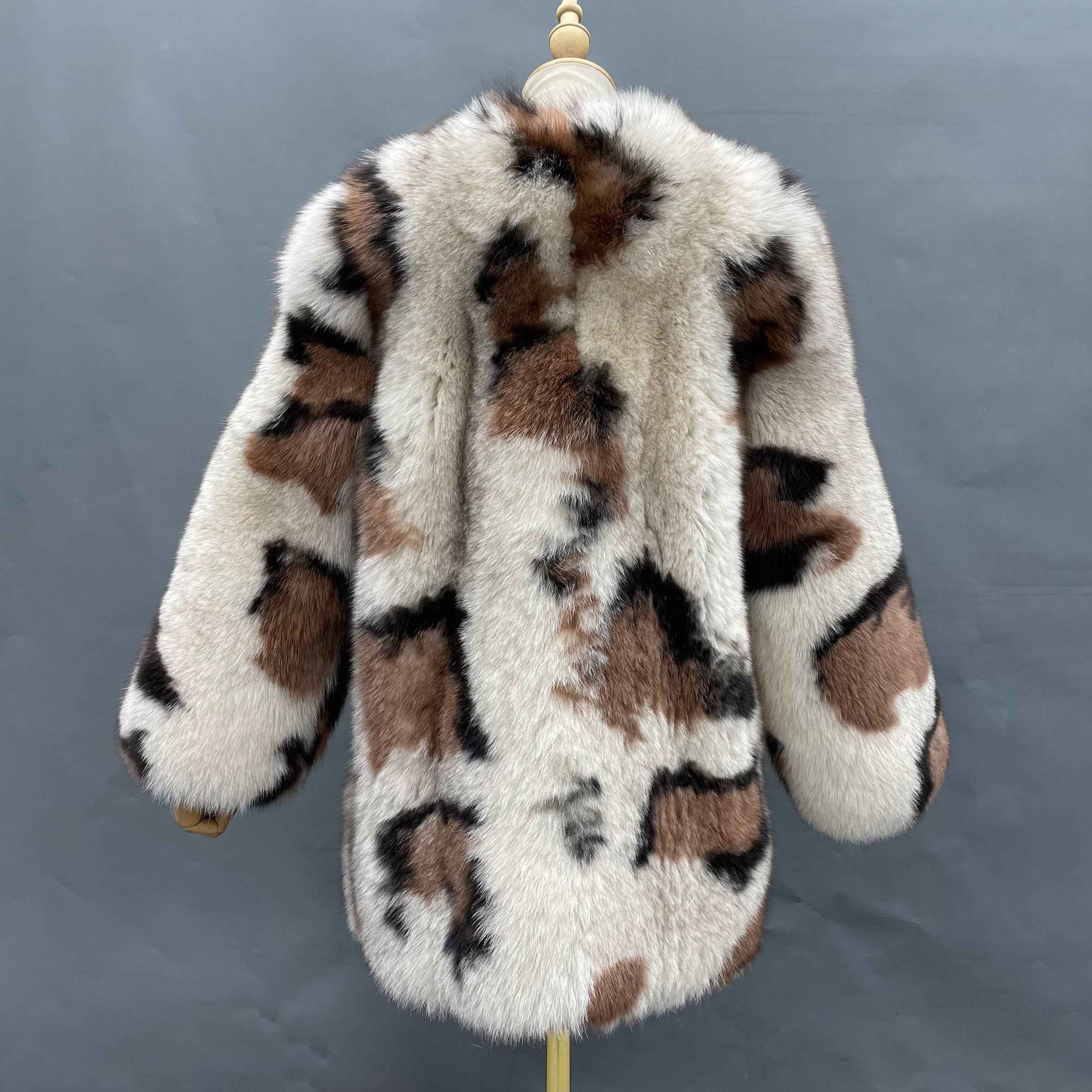 Women's Luxury Leopard Print Fox Fur Mid-Length Coat - Winter Fashion Warm Statement Outerwear