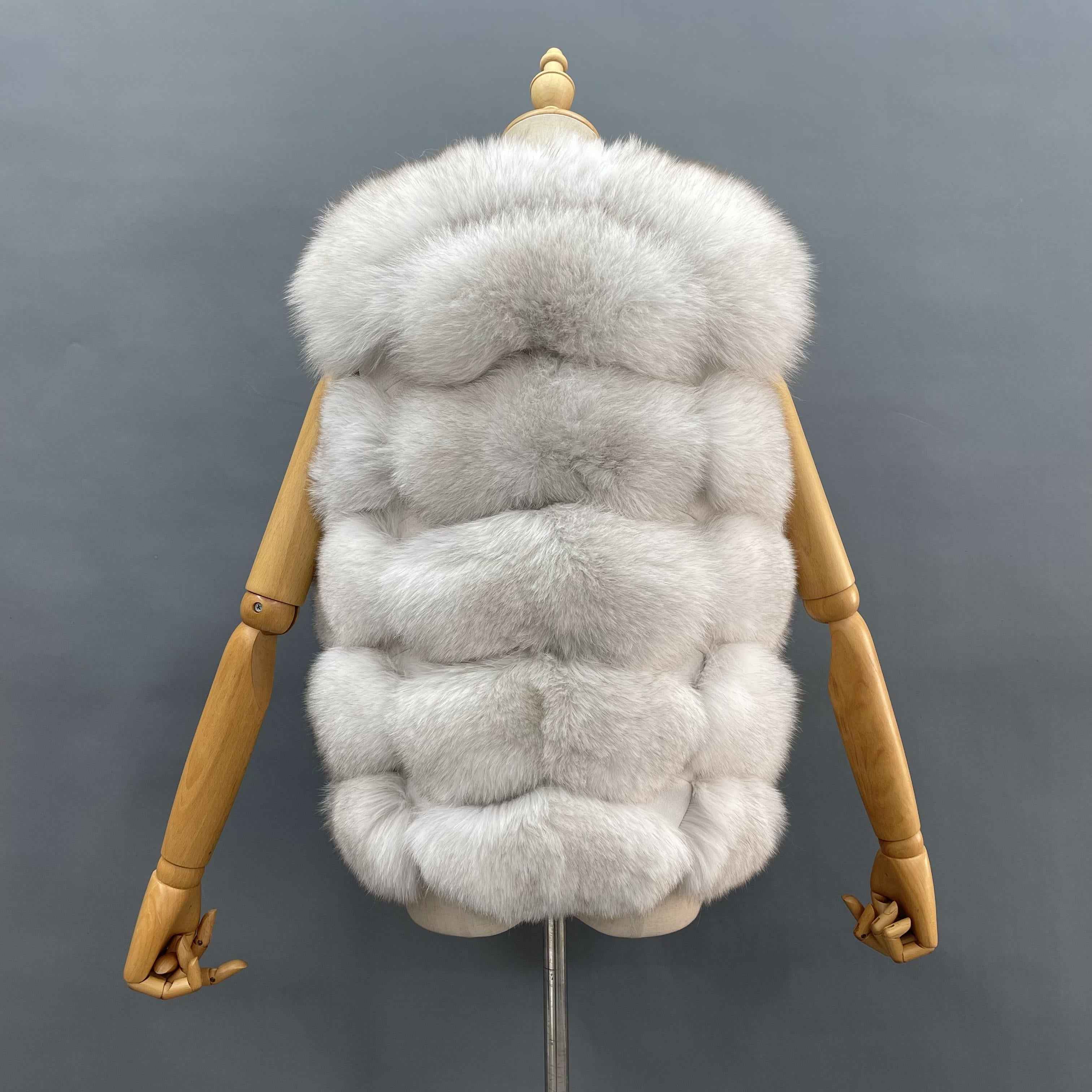 Women's 5-Panel Fox Fur Puffer Vest - Plush Bread-Style Luxury Outerwear
