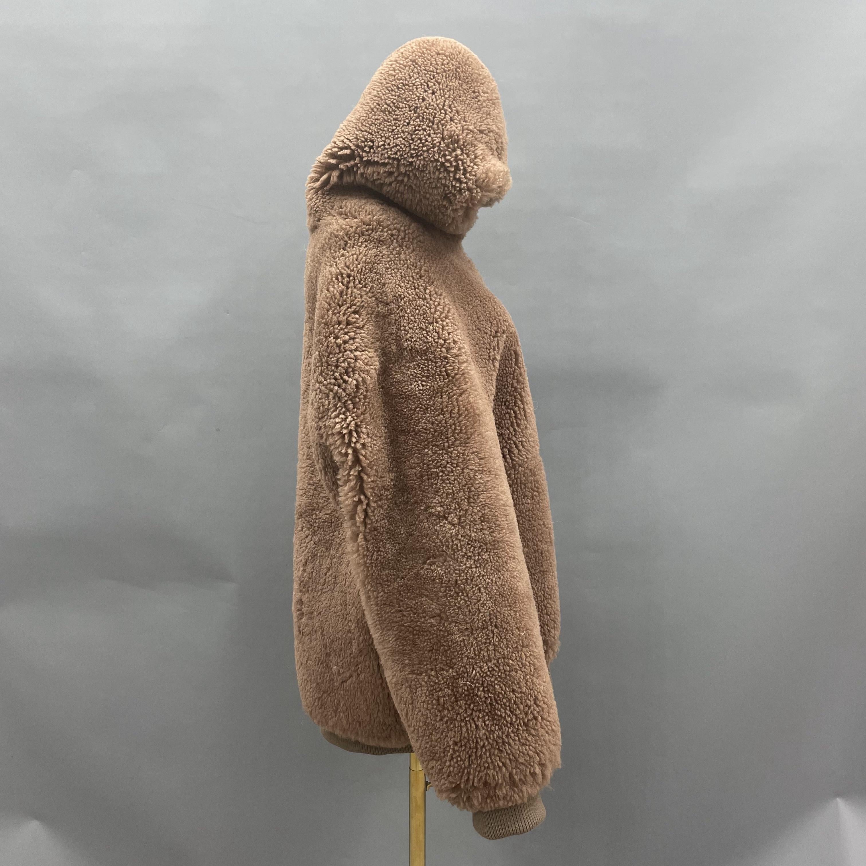 Women's Taupe Sheepskin Shearling Hooded Bomber Jacket - Casual Winter Outerwear