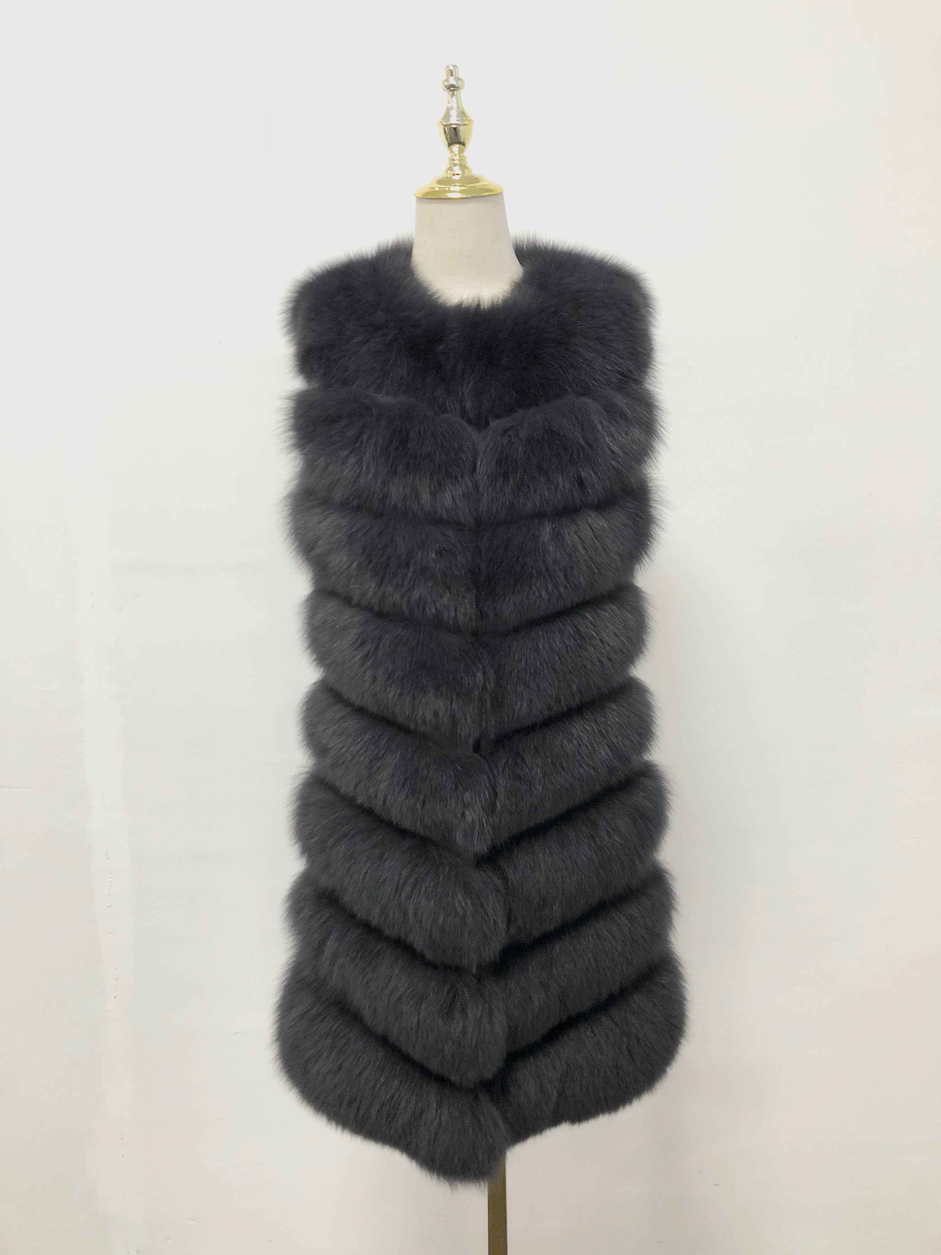 Women's 8-Panel Crew Neck Fox Fur Vest - Luxurious Outerwear