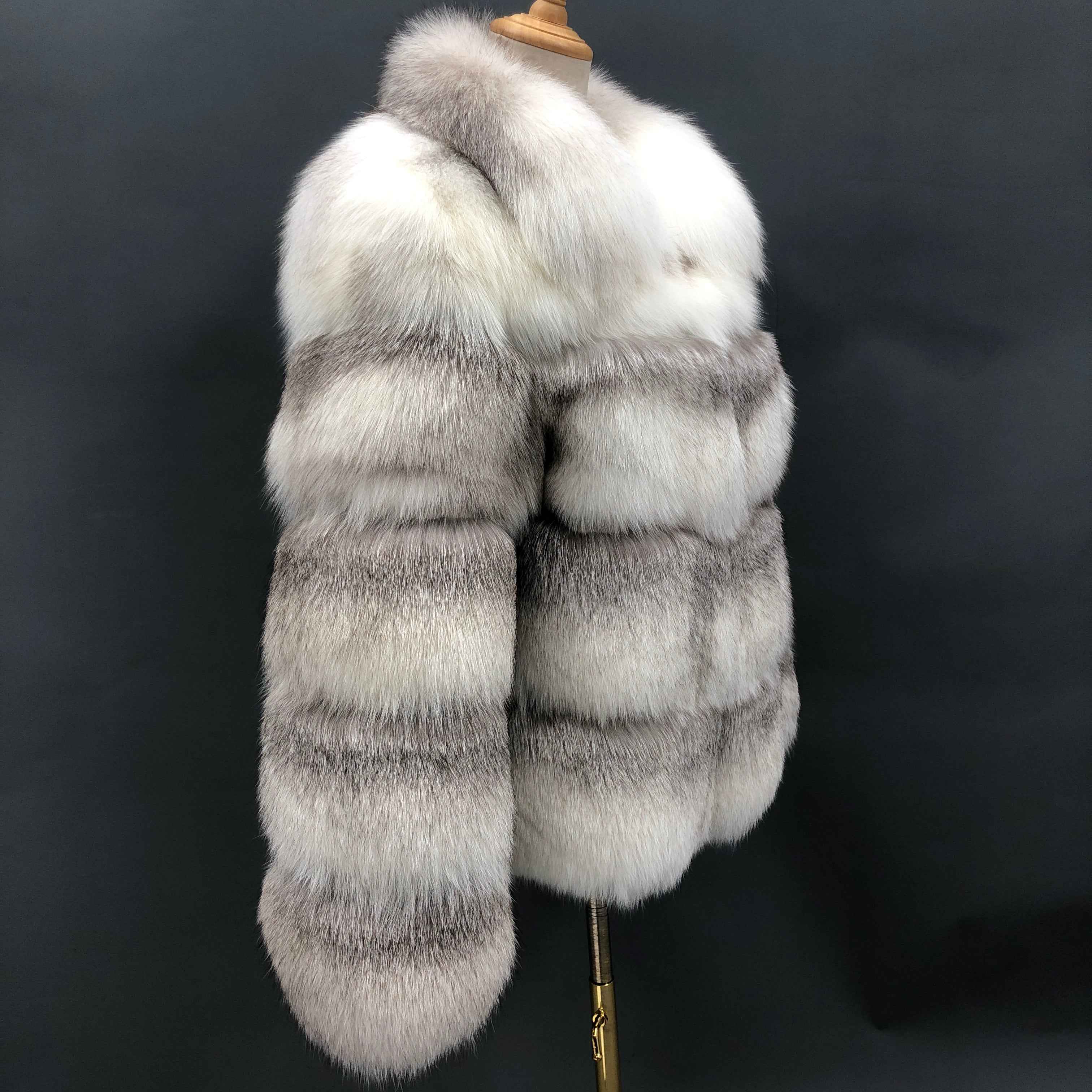 High-quality Gradient Fox Fur Coat with Lapel Collar & Layered Patchwork