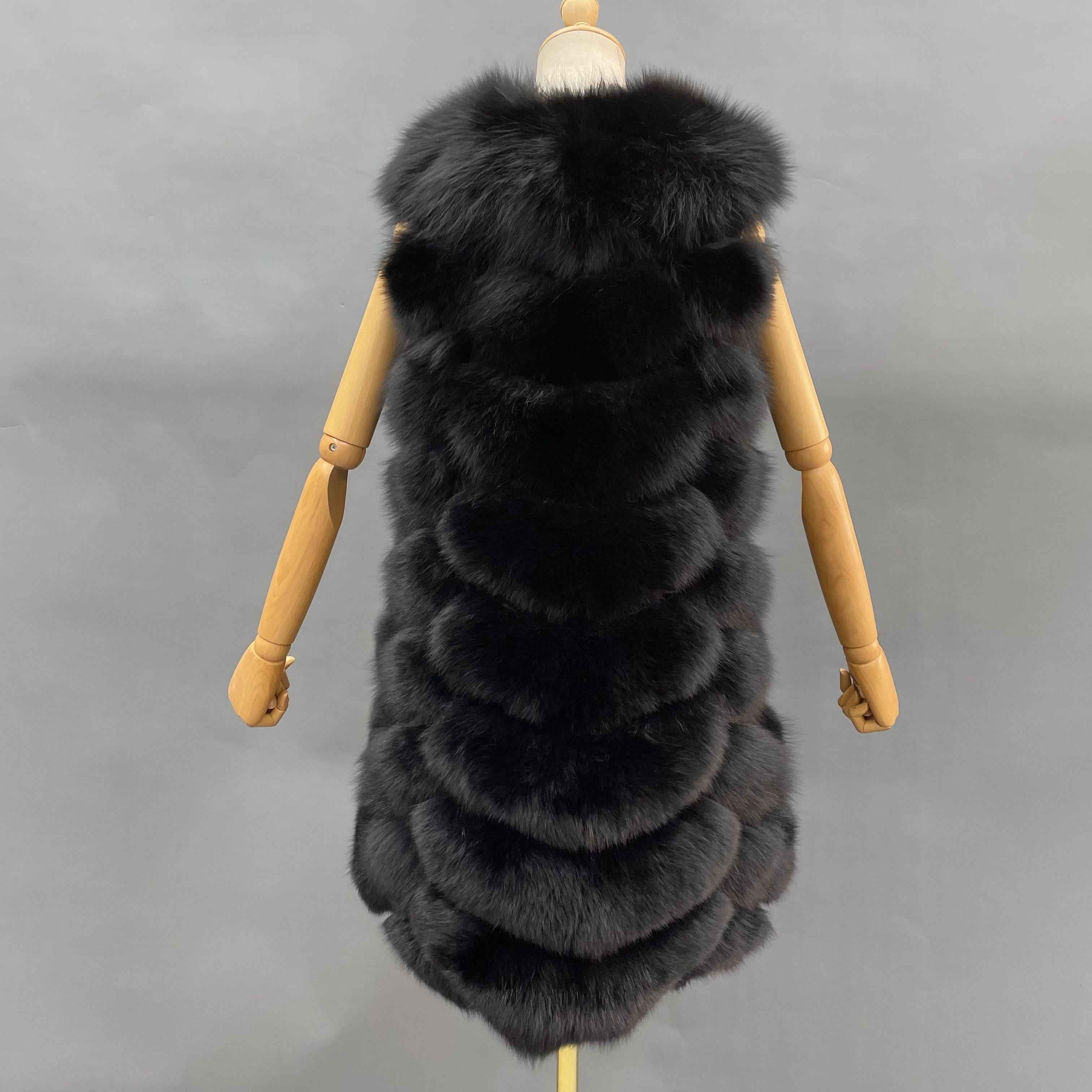 Women's 8-Panel Hooded Fox Fur Long Vest - Super Warm Luxury Winter Essential Outerwear