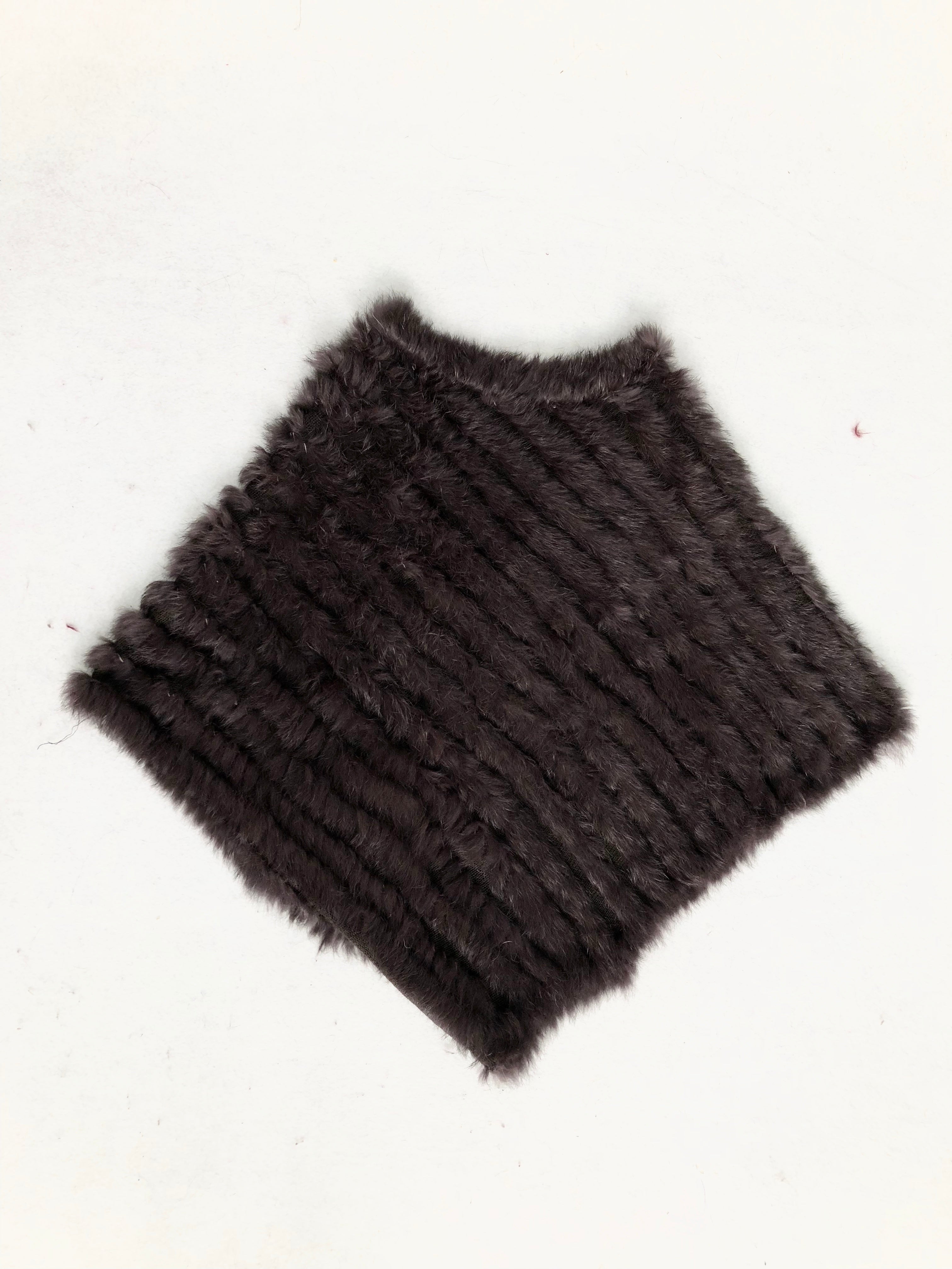 Women's Black & White Rabbit Fur Triangular Shawl - Luxe Winter Accessory