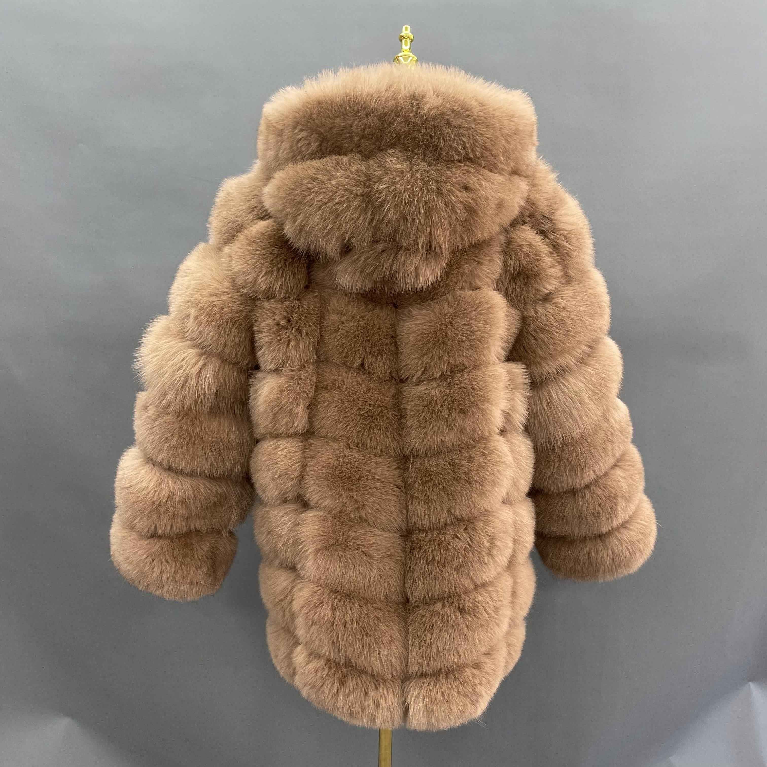 Women's Luxury Premium Fox Fur 8-Panel Hooded Coat - Cold Winter Warm Fashion Outerwear