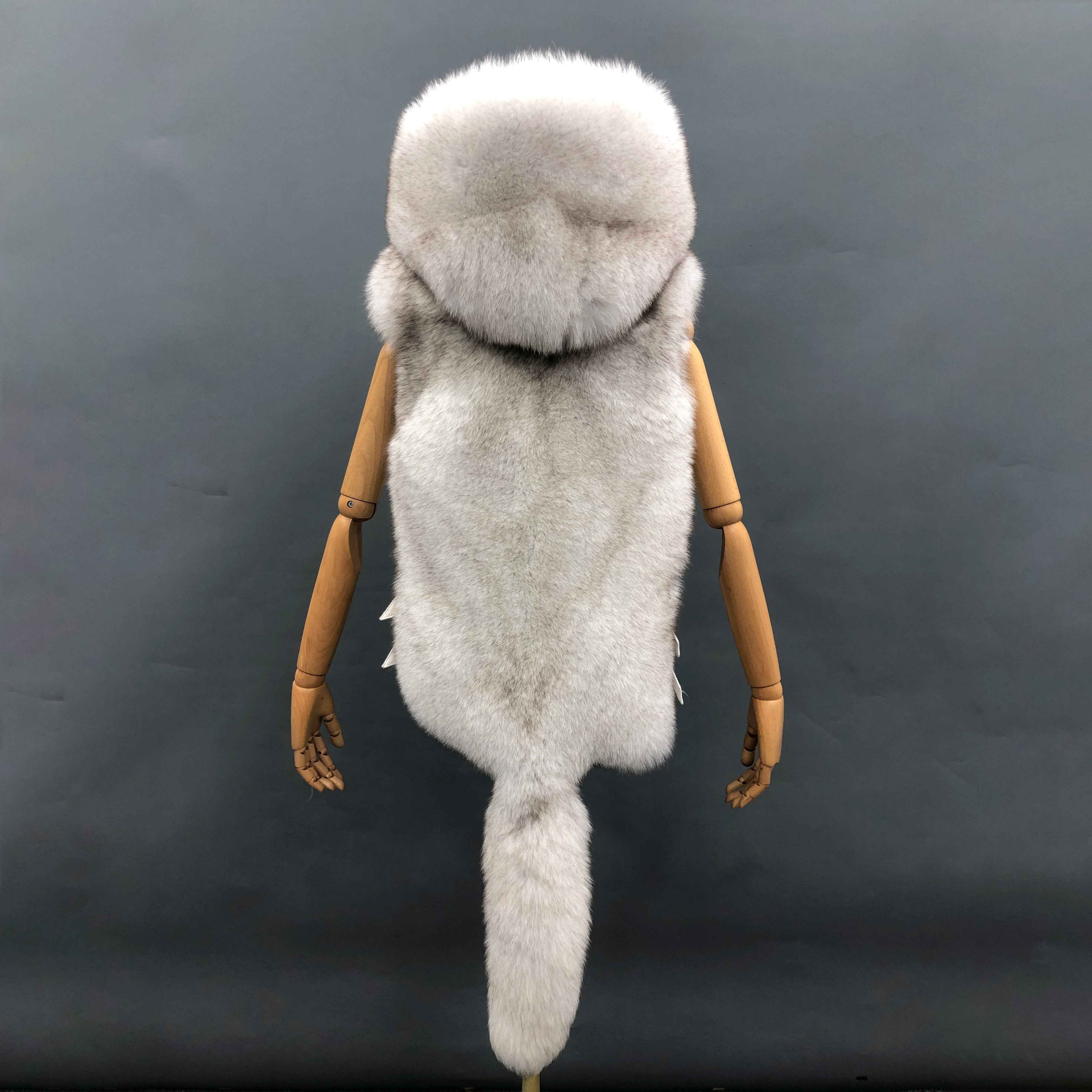 Women's Luxury Fox Fur Hooded Vest with Tail Detail - Bold Statement Outerwear