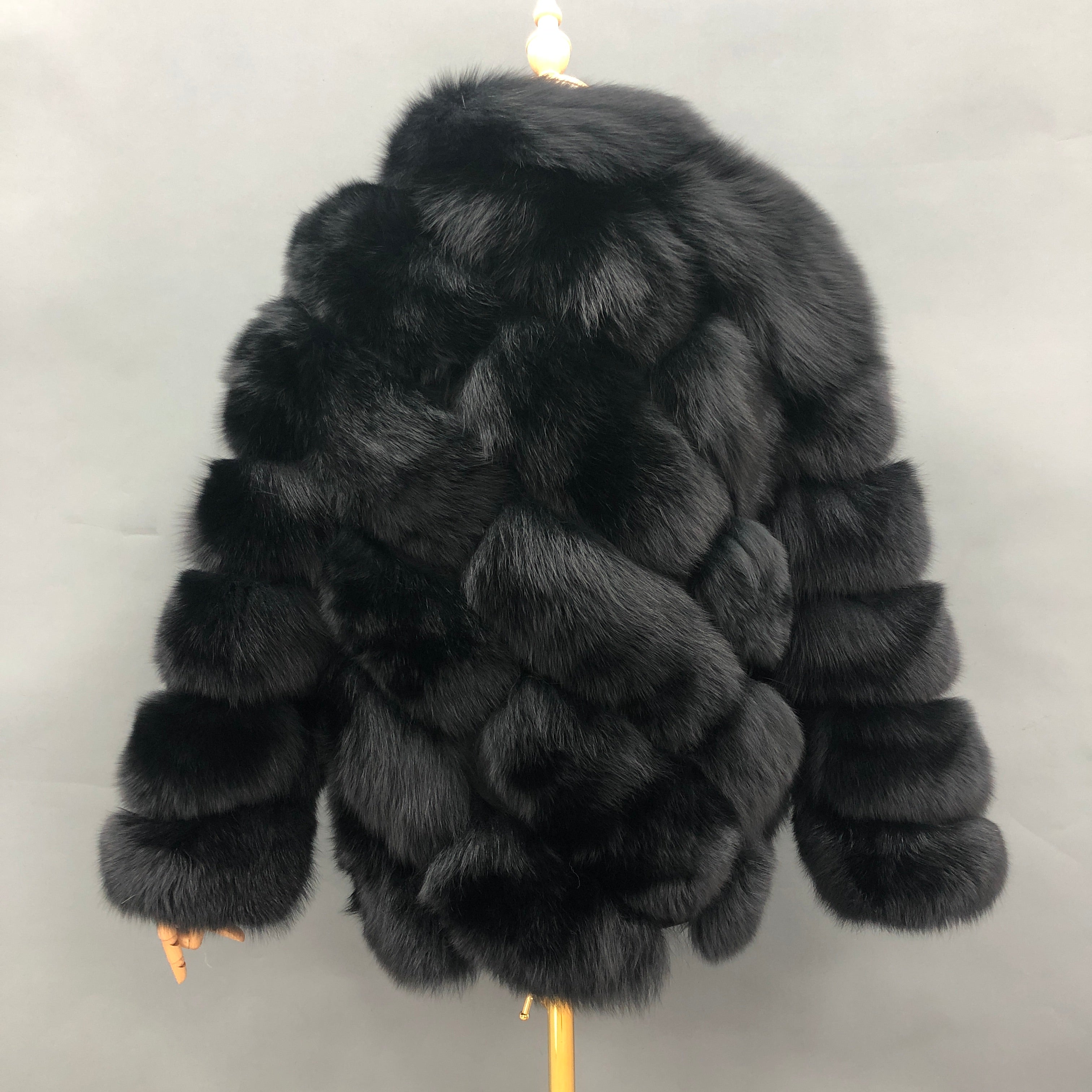 Women's Luxury Fox Fur Coat with Diamond Pattern - Winter Warm Fashion Fur Jacket