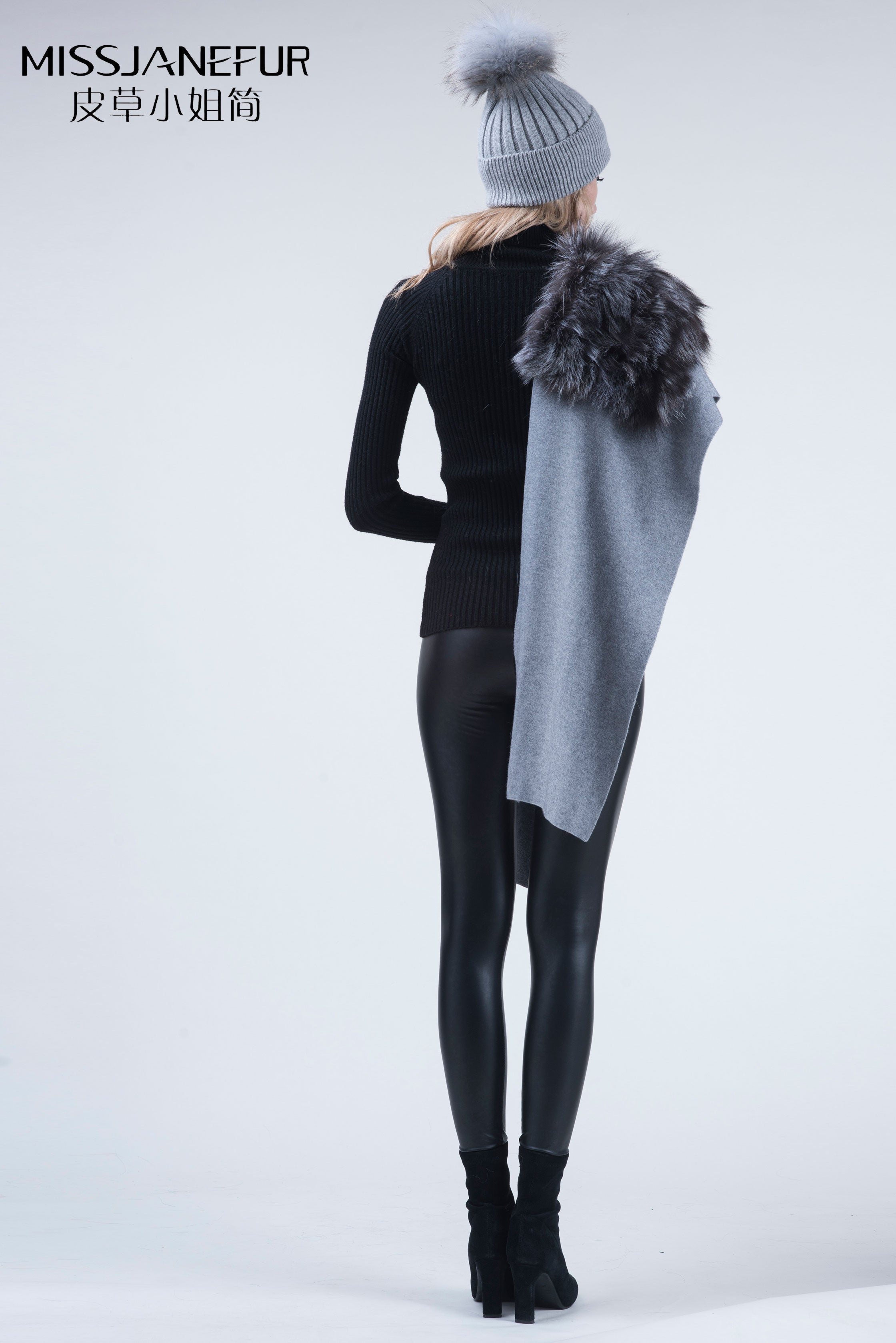 Missjanefur Women Fashion Fur Shawls Wool Cashmere Scarf