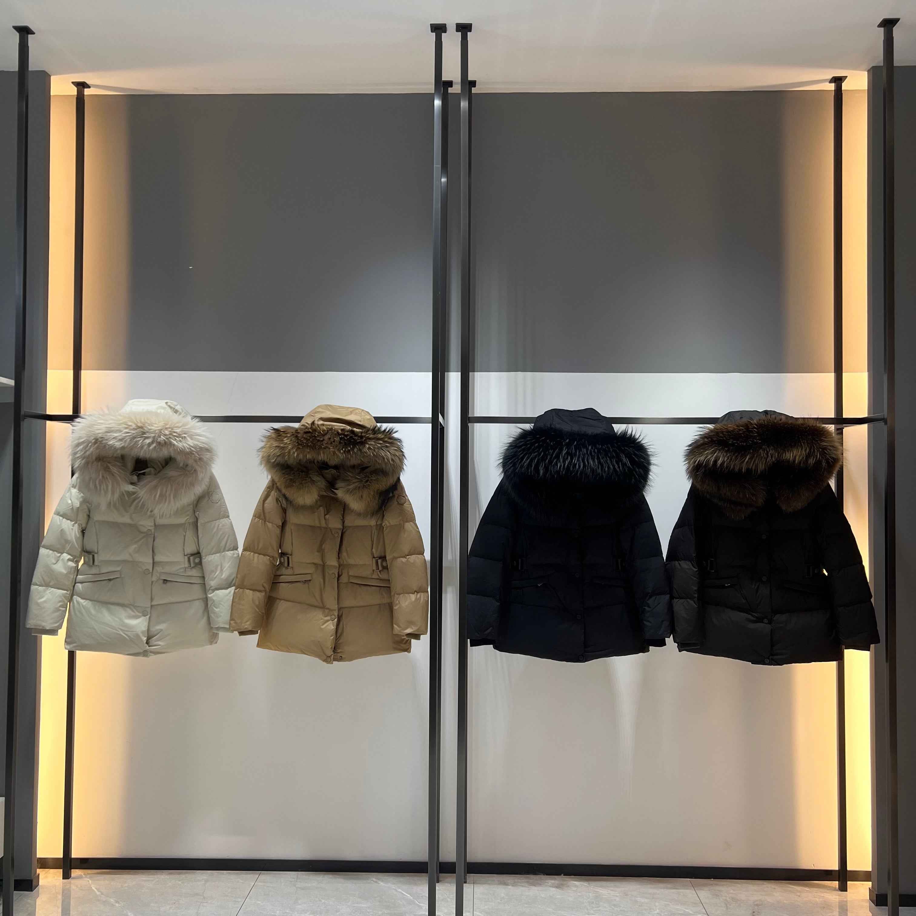 Women's Short Down Jacket with Raccoon Fur - Trimmed Hood