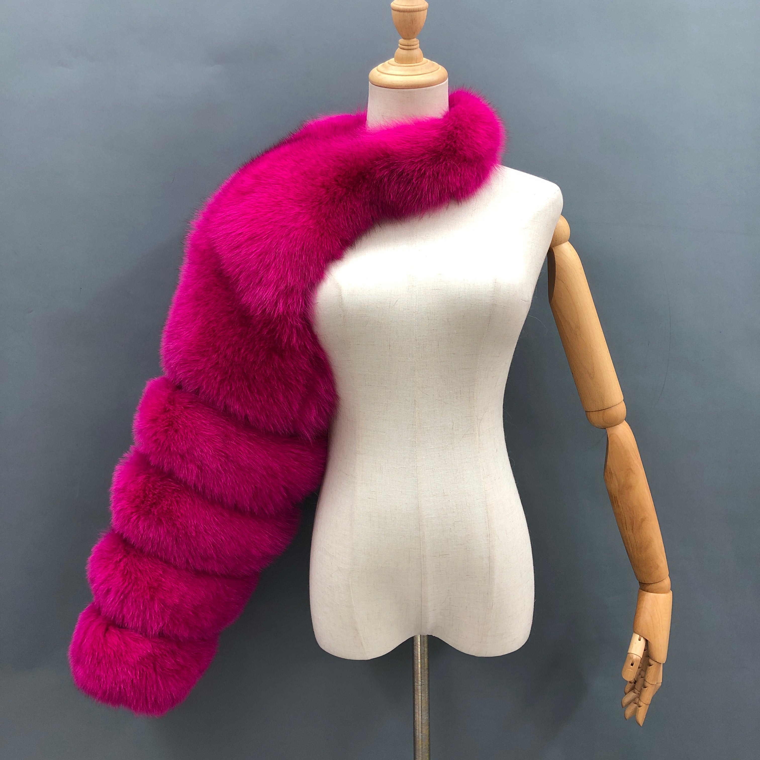 Women's Real Fox Fur Arm Warmers, Luxury Fur Sleeve Cuffs for Winter Fashion Accessories Hot Pink F