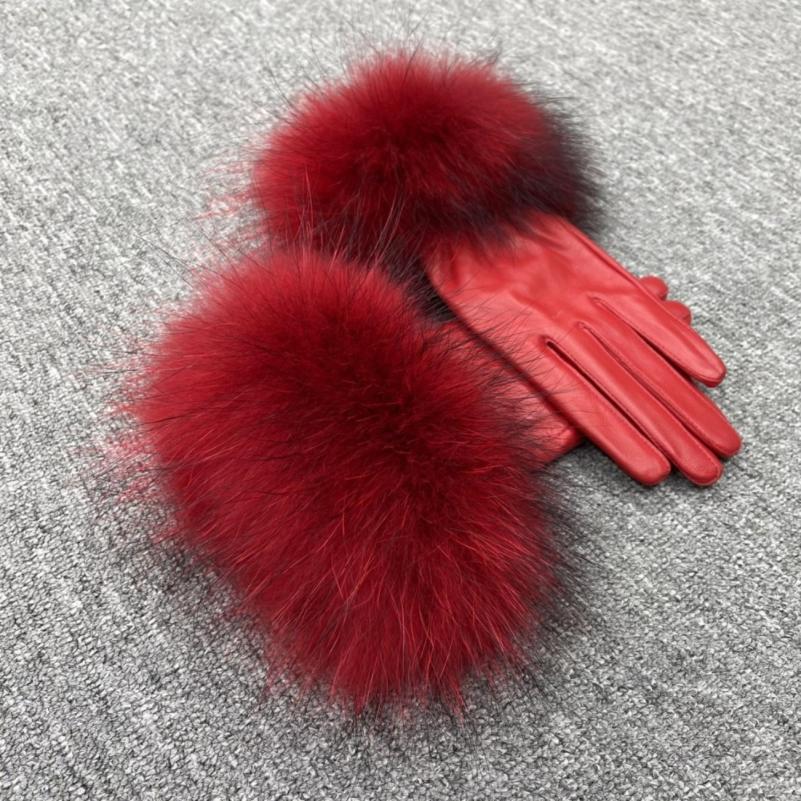Janefur Raccoon Fur Leather Gloves Multi-color Available F 5
