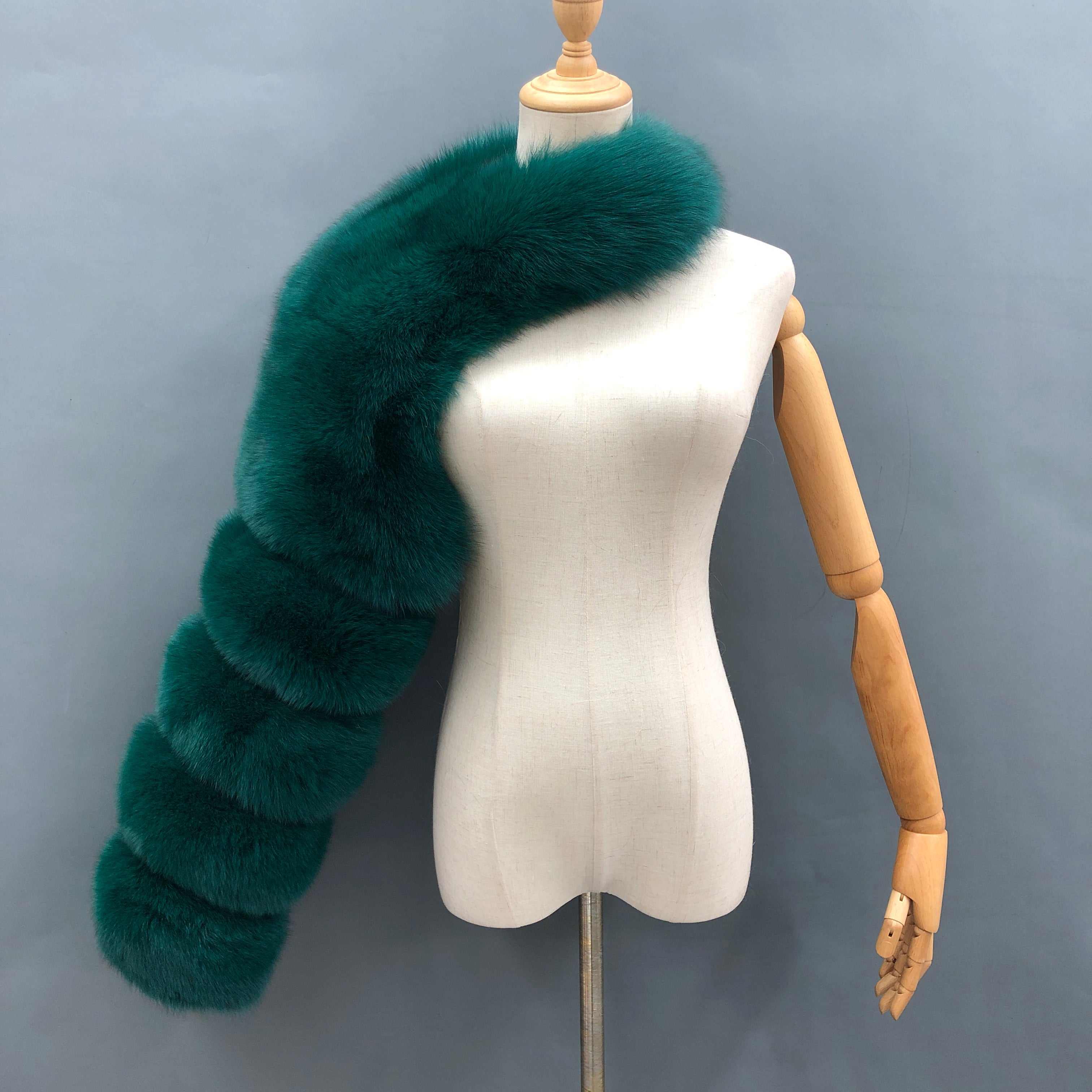 Women's Real Fox Fur Arm Warmers, Luxury Fur Sleeve Cuffs for Winter Fashion Accessories Green F
