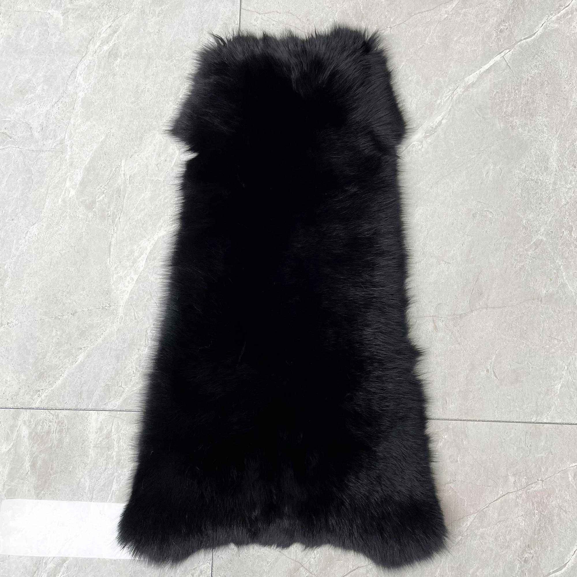 Factory Wholesale Solid Color Womens Fox Fur Thick Coat with Hood Black
