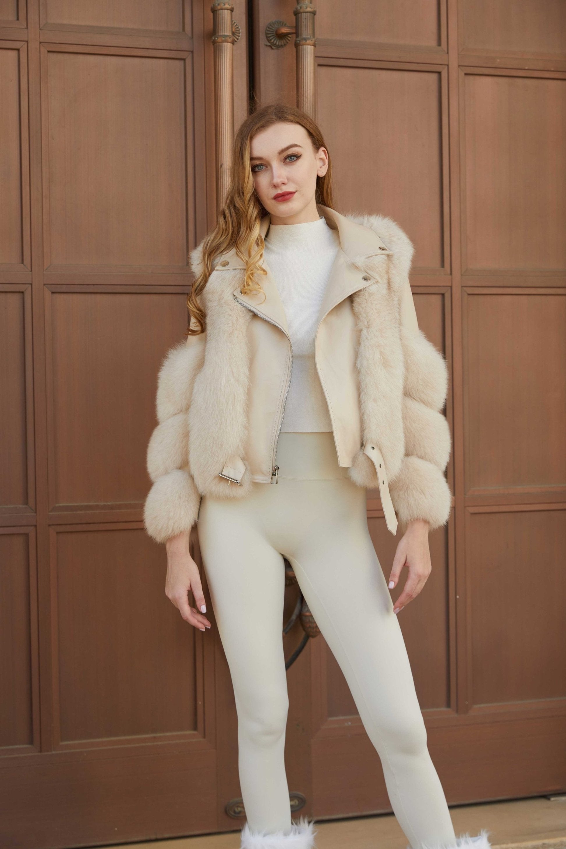 Women's Fall and Winter Fashion Leather Collar Fox Fur Parka