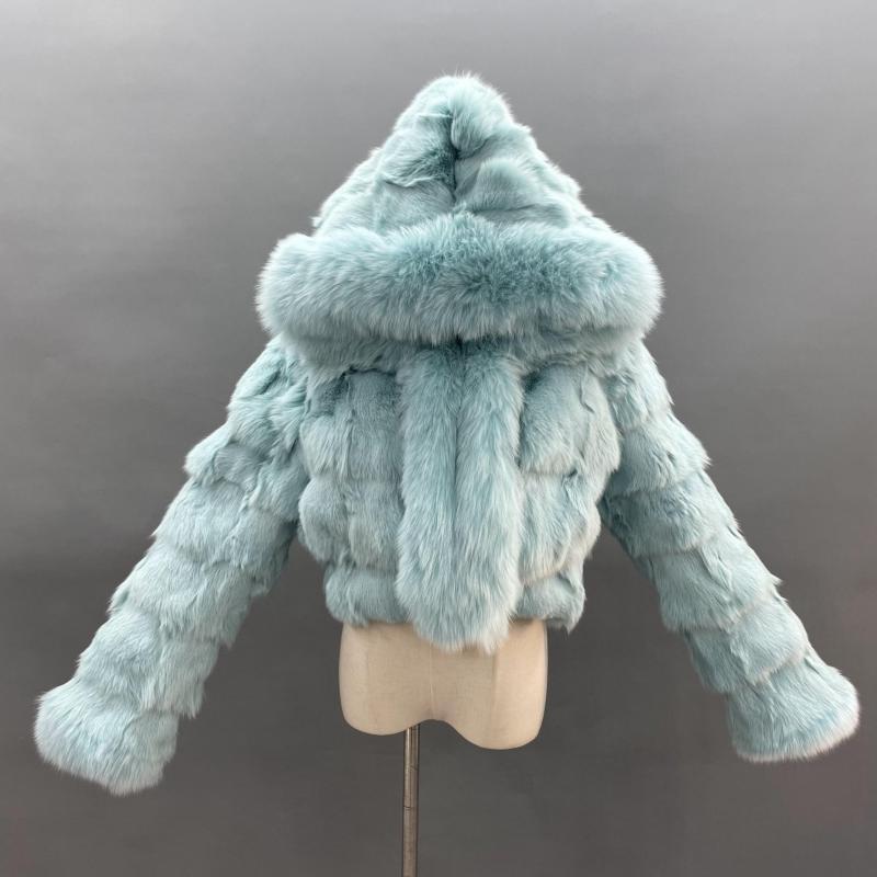 Luxury Women's Winter Short Fox Fur With Hooded Zipper Style Coat Aqua Click chat with us