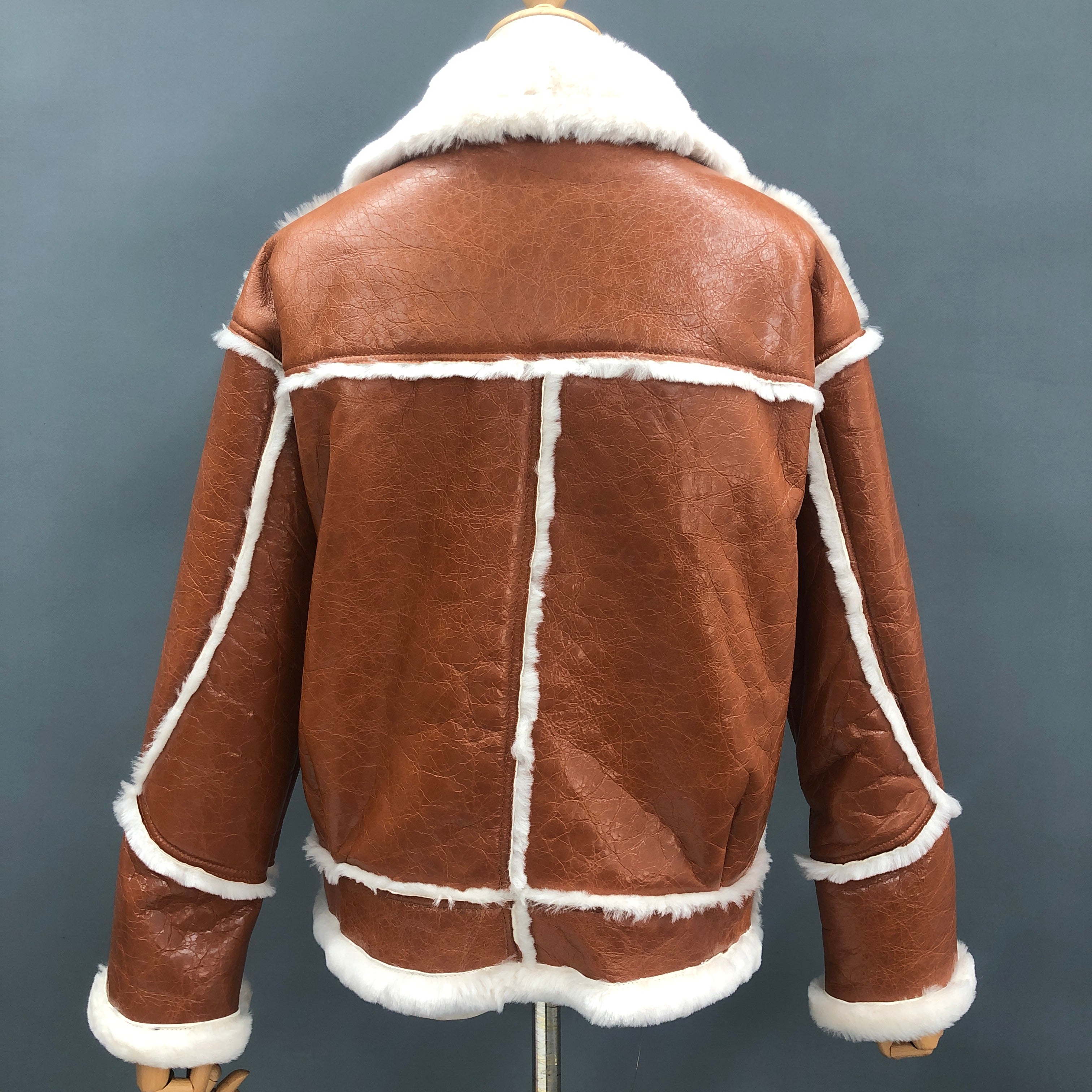 Women's Glossy Shearling Biker Jacket with Contrast Fur Trim & Edging - Luxe Winter Outerwear